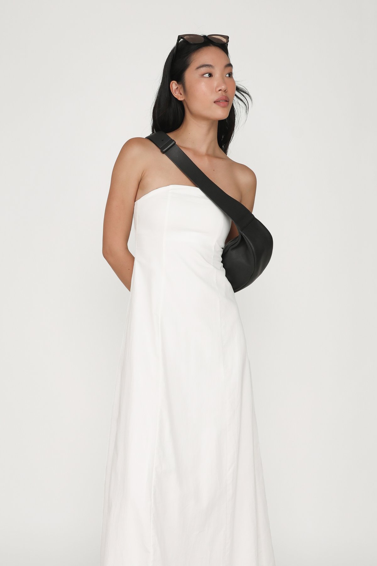 Brenda Linen Tube Padded Maxi Dress (White)