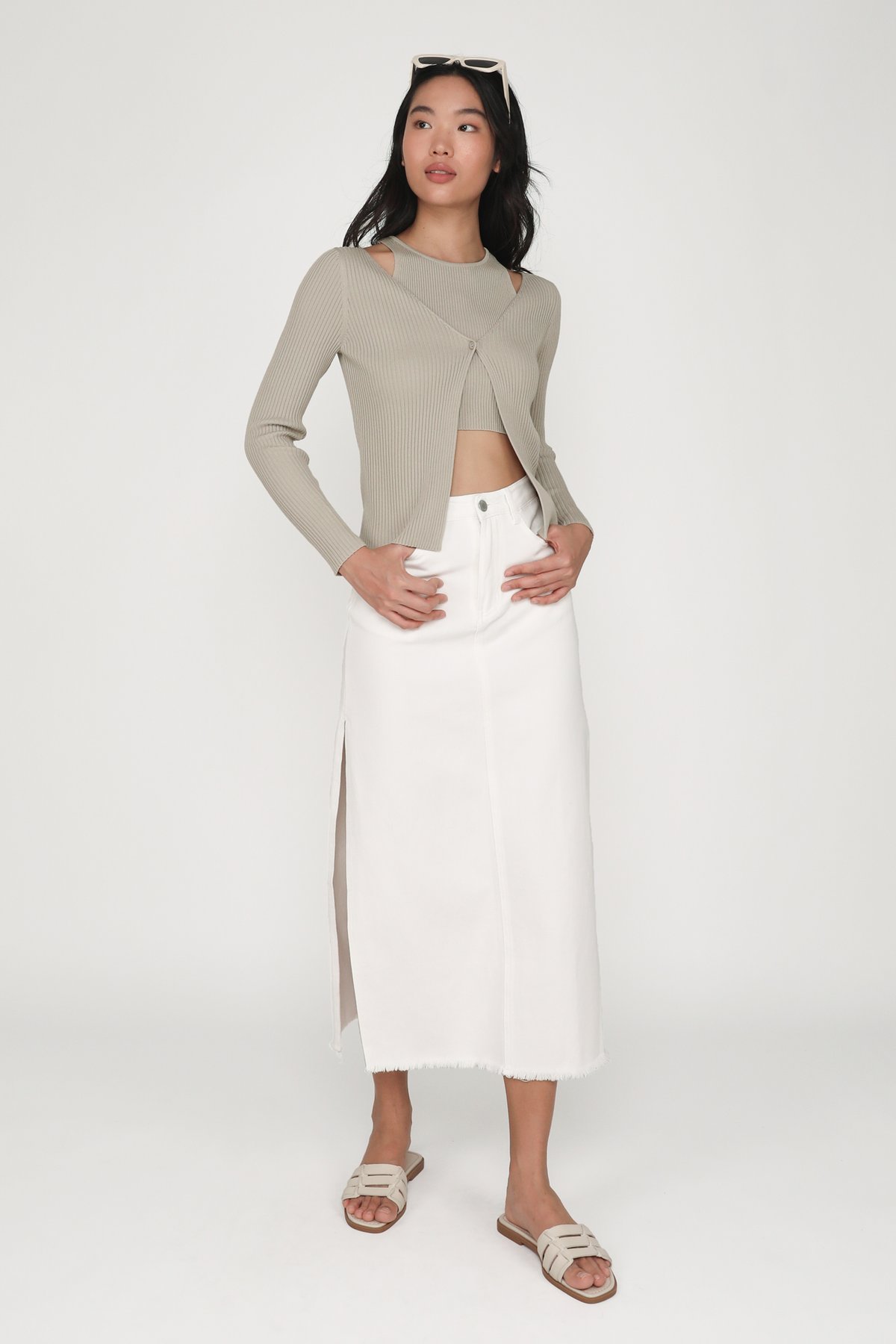 Apollo Denim Maxi Skirt (White)