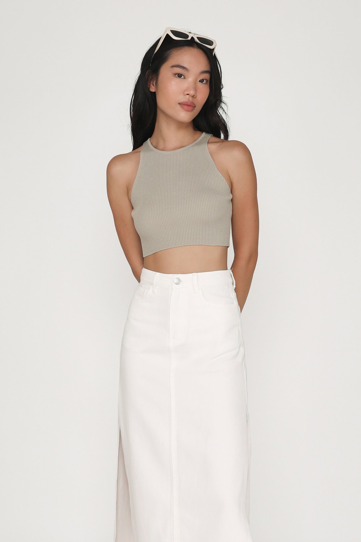 Apollo Denim Maxi Skirt (White)