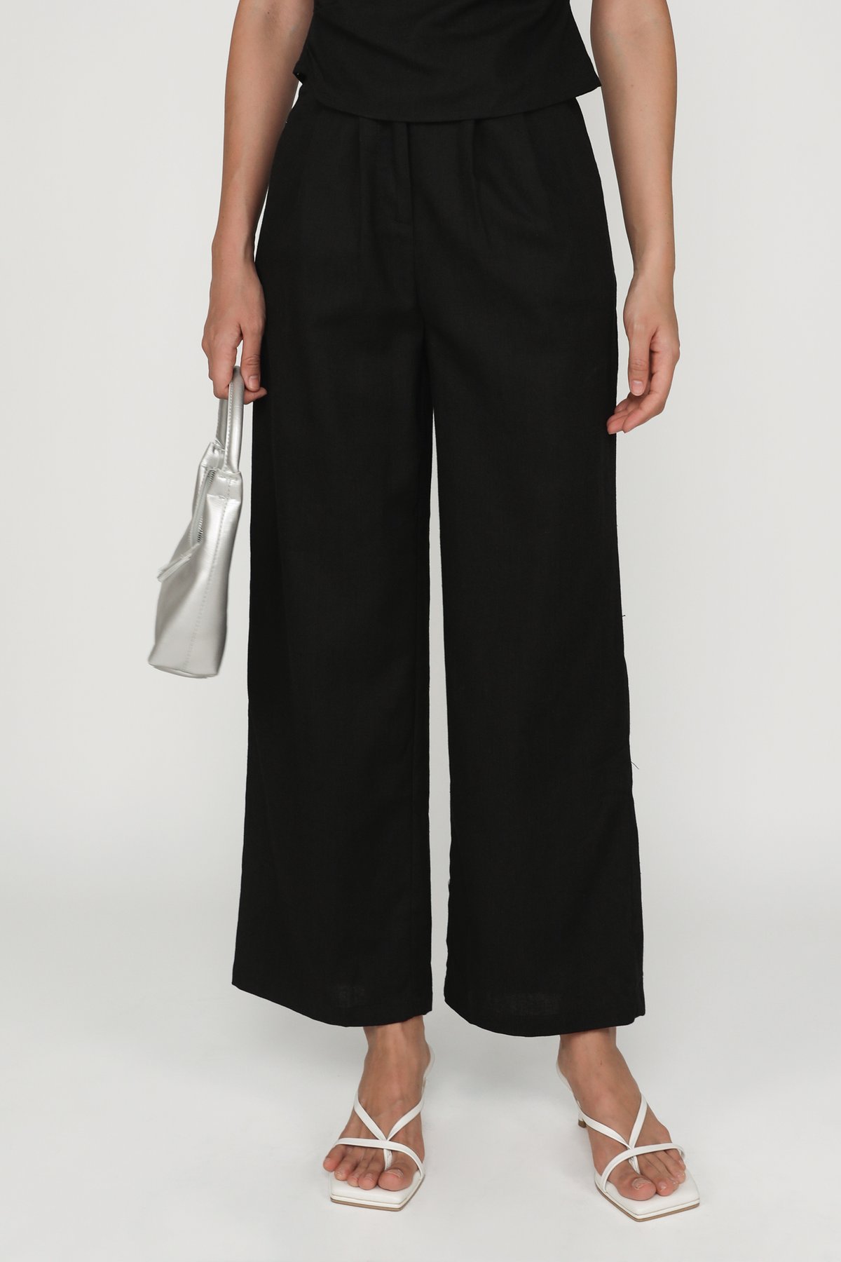 Kason Pleated Linen Pants (Black)