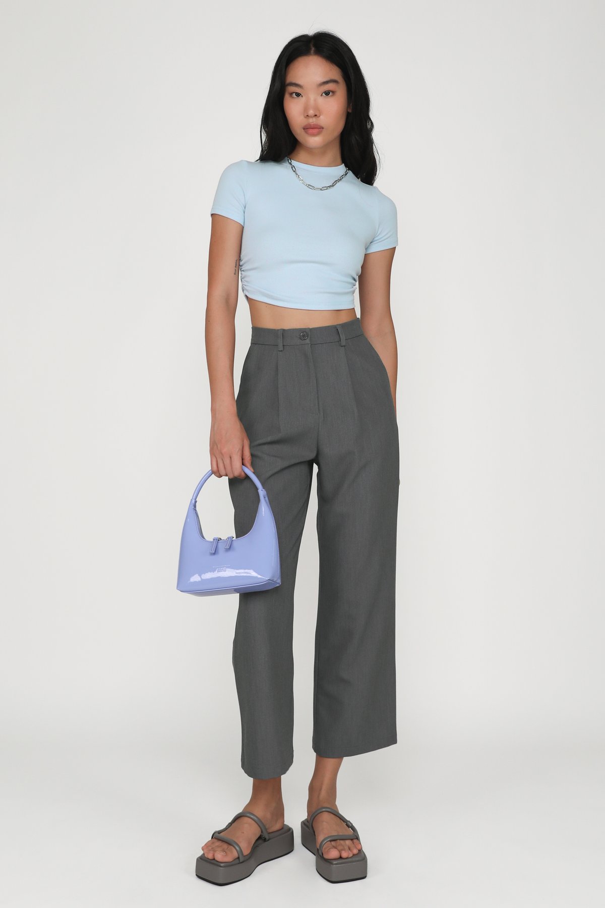 Marcelo Side Ruched Basic Tee (Baby Blue)