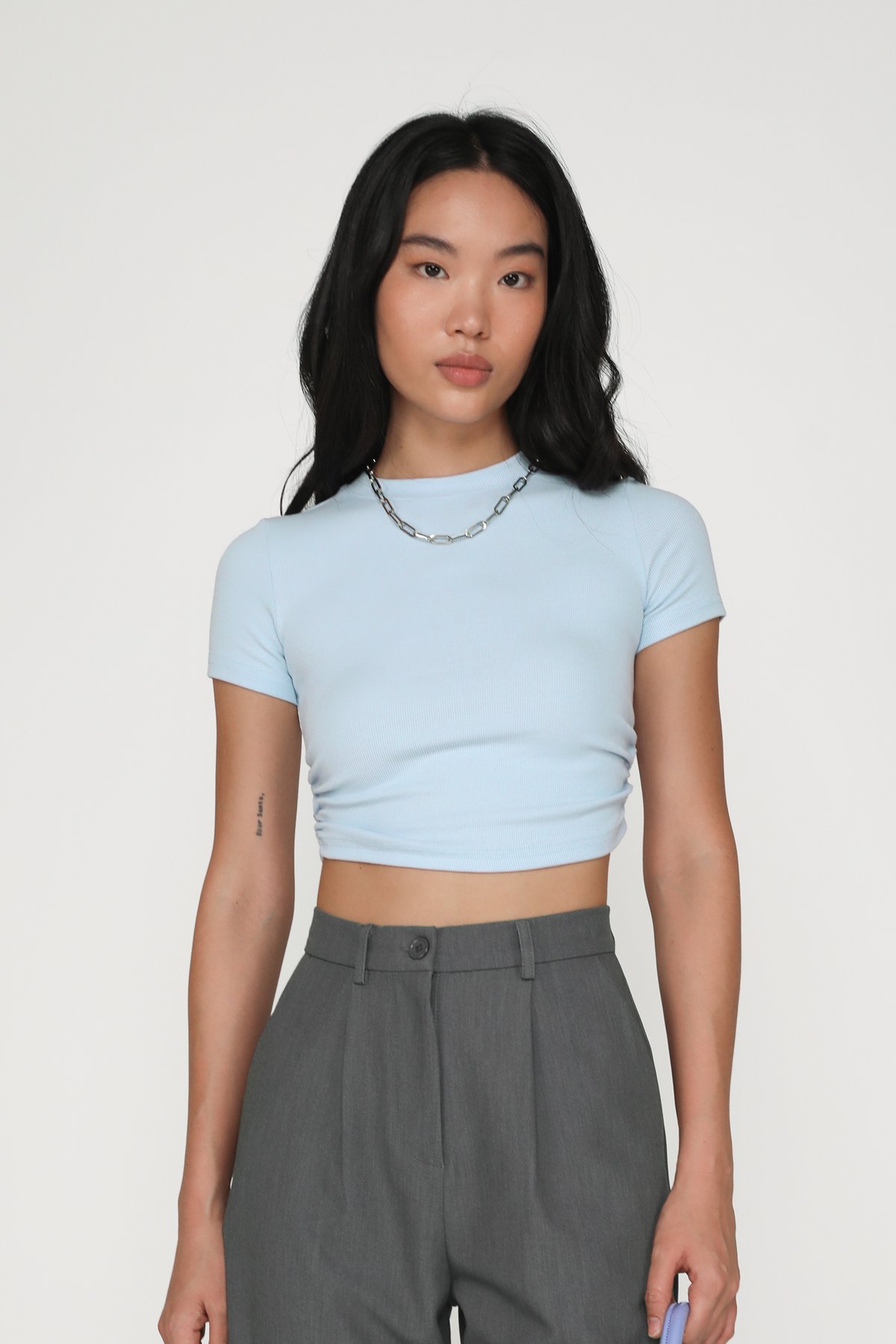Marcelo Side Ruched Basic Tee (Baby Blue)