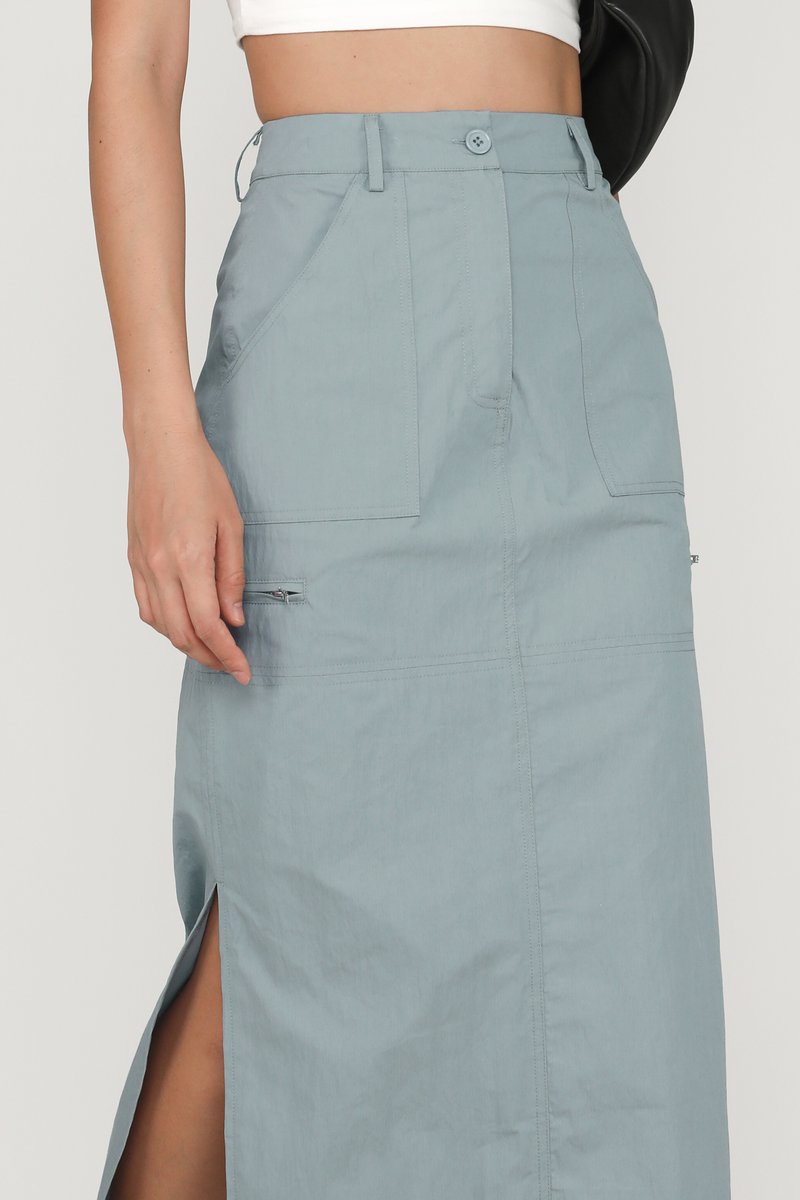 Jeanne Utility Maxi Skirt (Dusty Blue) | The Tinsel Rack