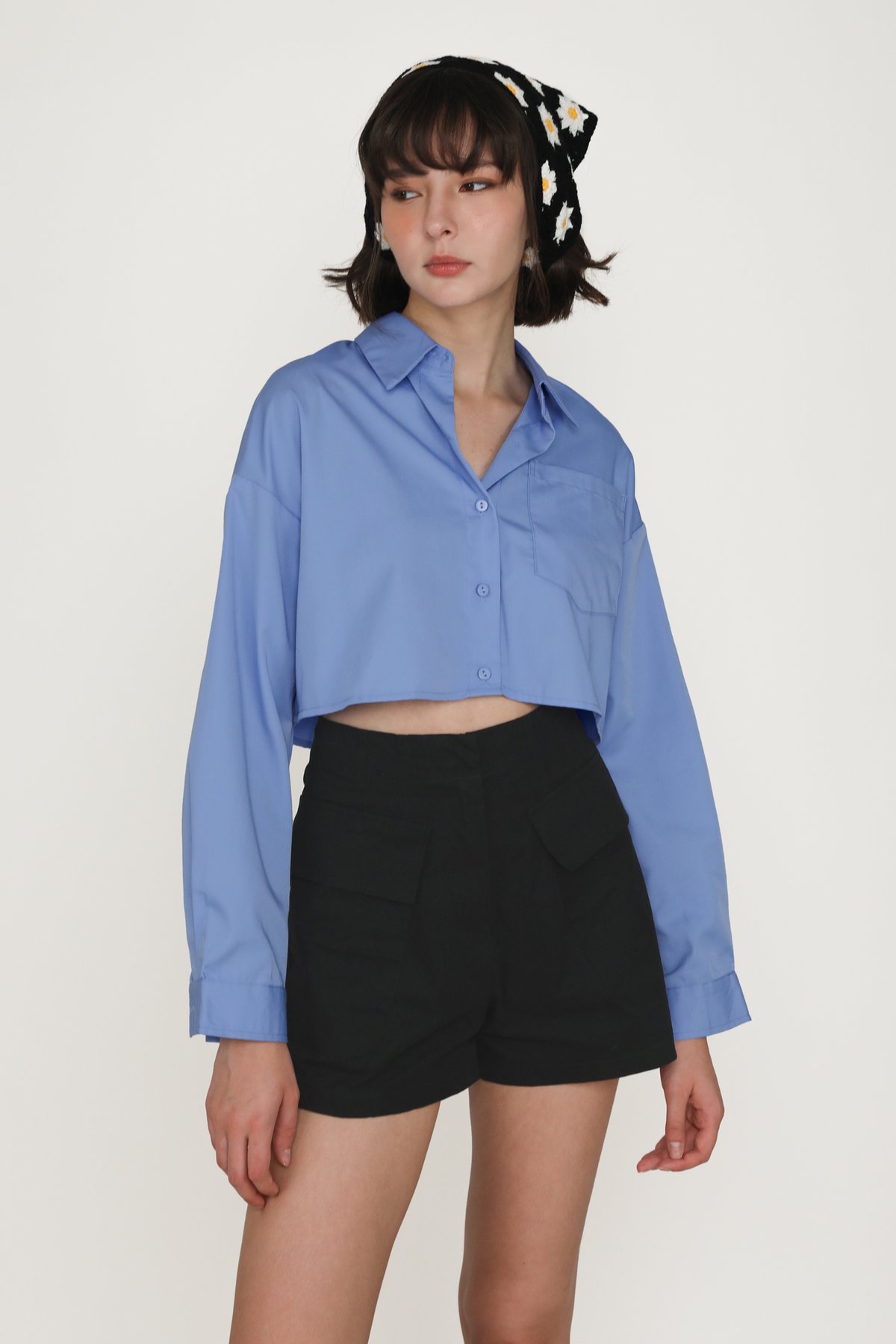 Sylvie Cropped Shirt (Blue)