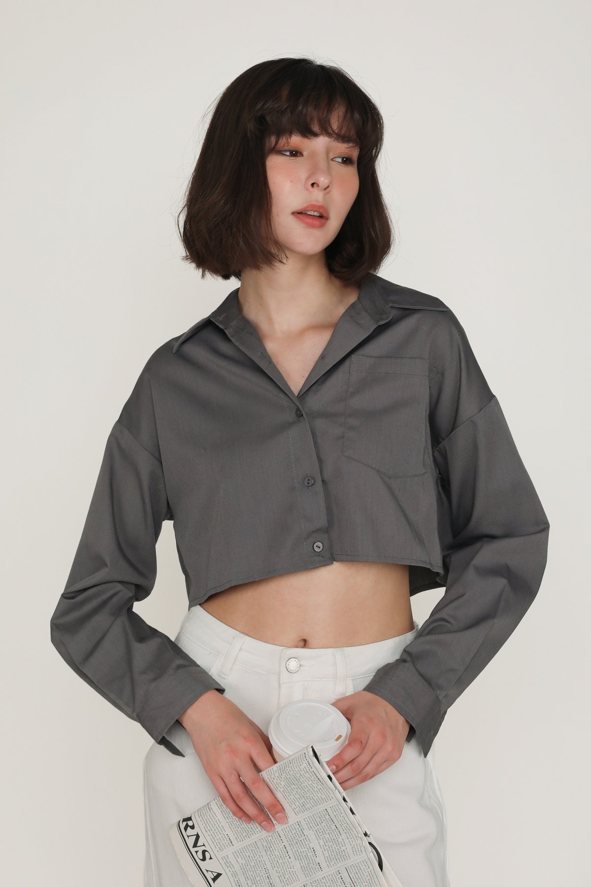 Sylvie Cropped Shirt (Gunmetal Grey)