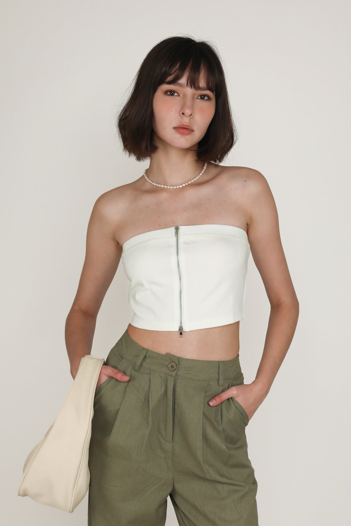 Addy Zip Up Tube Top (White)