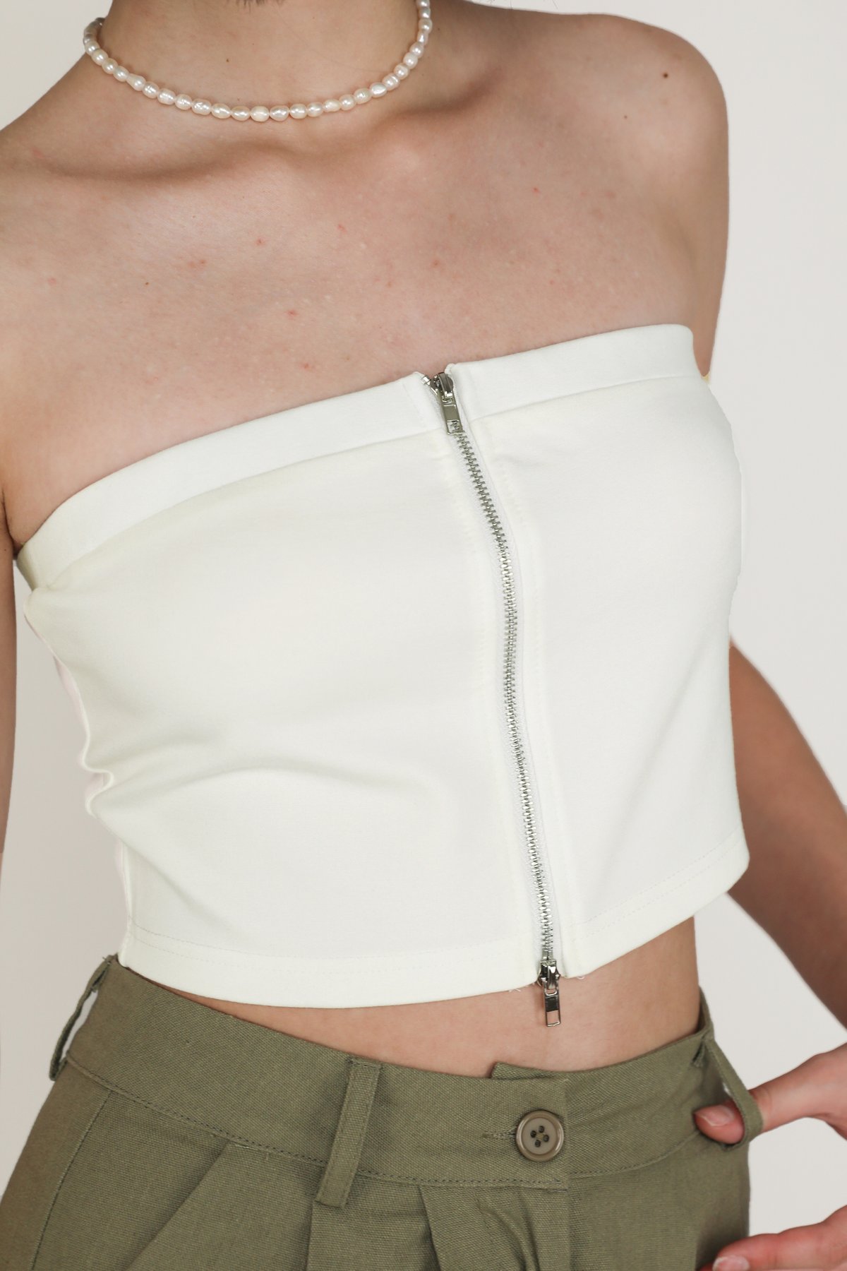Addy Zip Up Tube Top (White)