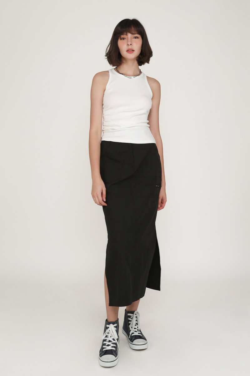 Nelle Ruched Side Asymmetrical Top (White) | The Tinsel Rack