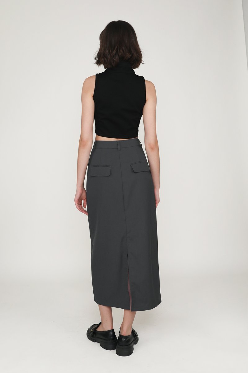 Petite Flyn Tailored Maxi Skirt (Gunmetal Grey) | The Tinsel Rack