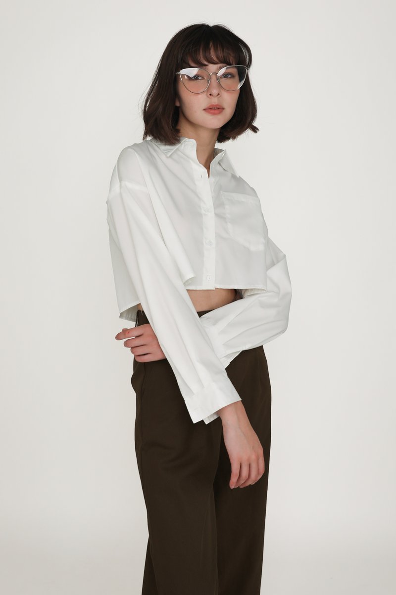 Sylvie Cropped Shirt (White) | The Tinsel Rack