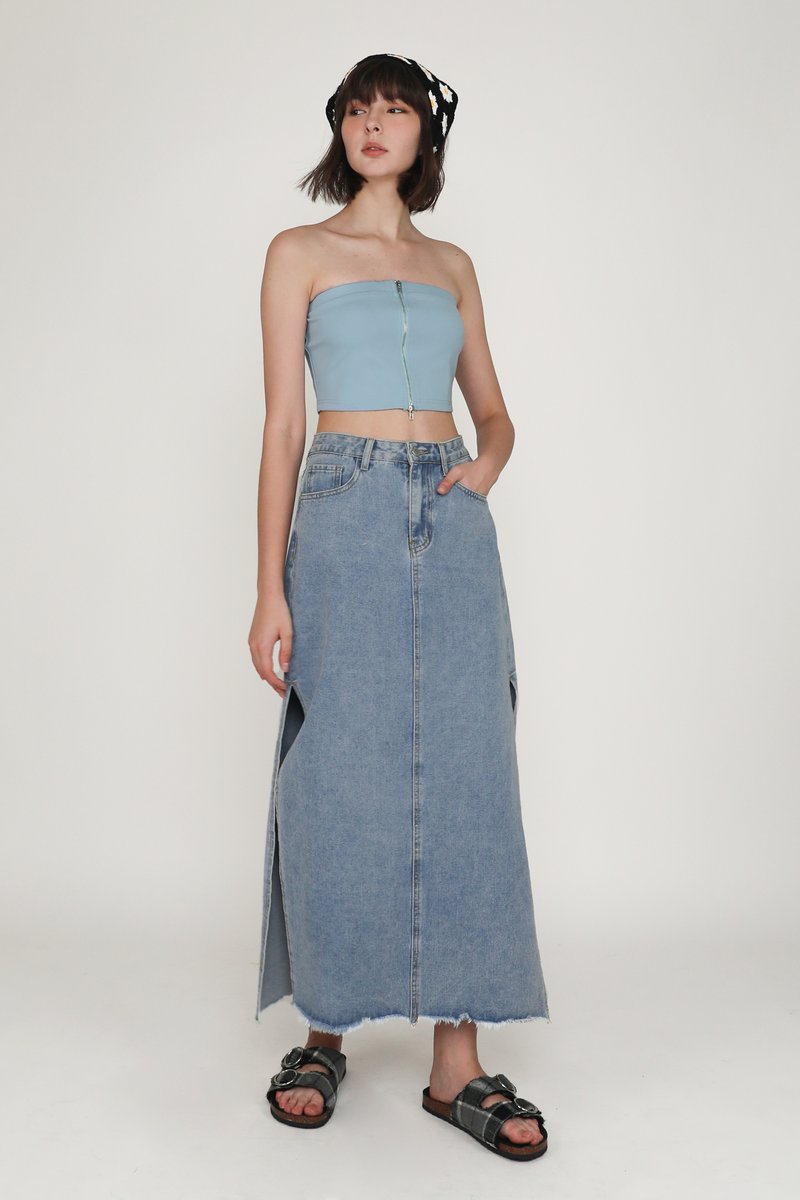 Addy Zip Up Tube Top (Sky Blue) | The Tinsel Rack