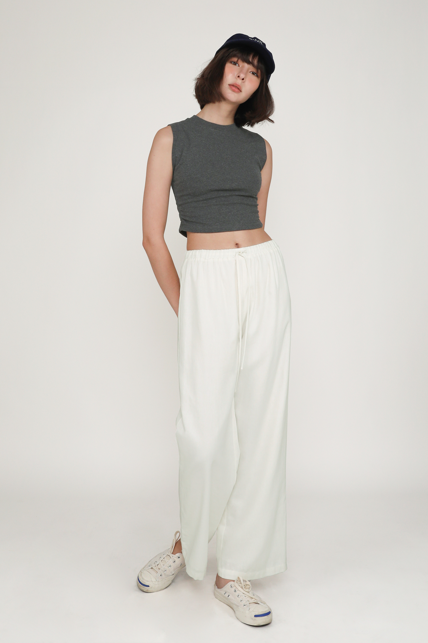 Kierra Drawstring Linen Pants (White)