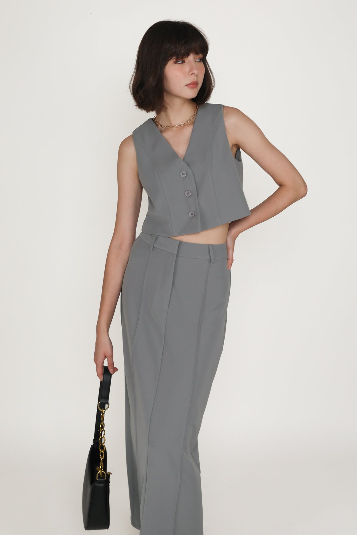 Dayne Column Maxi Skirt (Suit Grey)