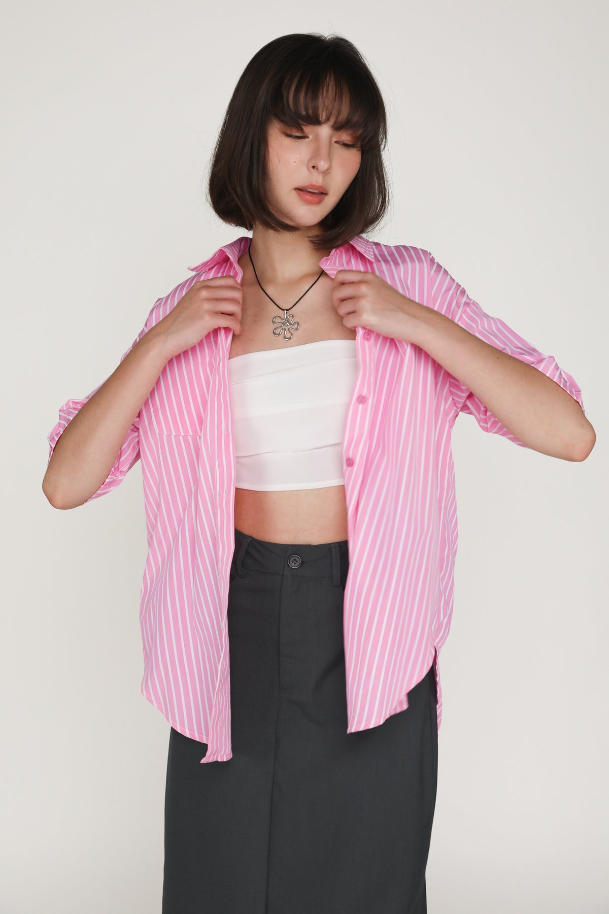 Felix Oversized Short Sleeve Top (Pink Stripes)