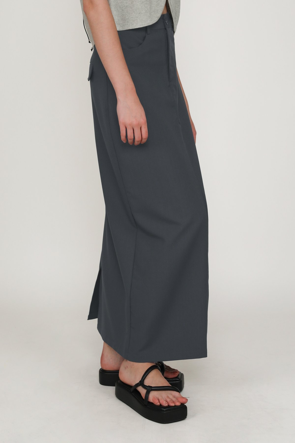 Flyn Tailored Maxi Skirt (Gunmetal Grey)