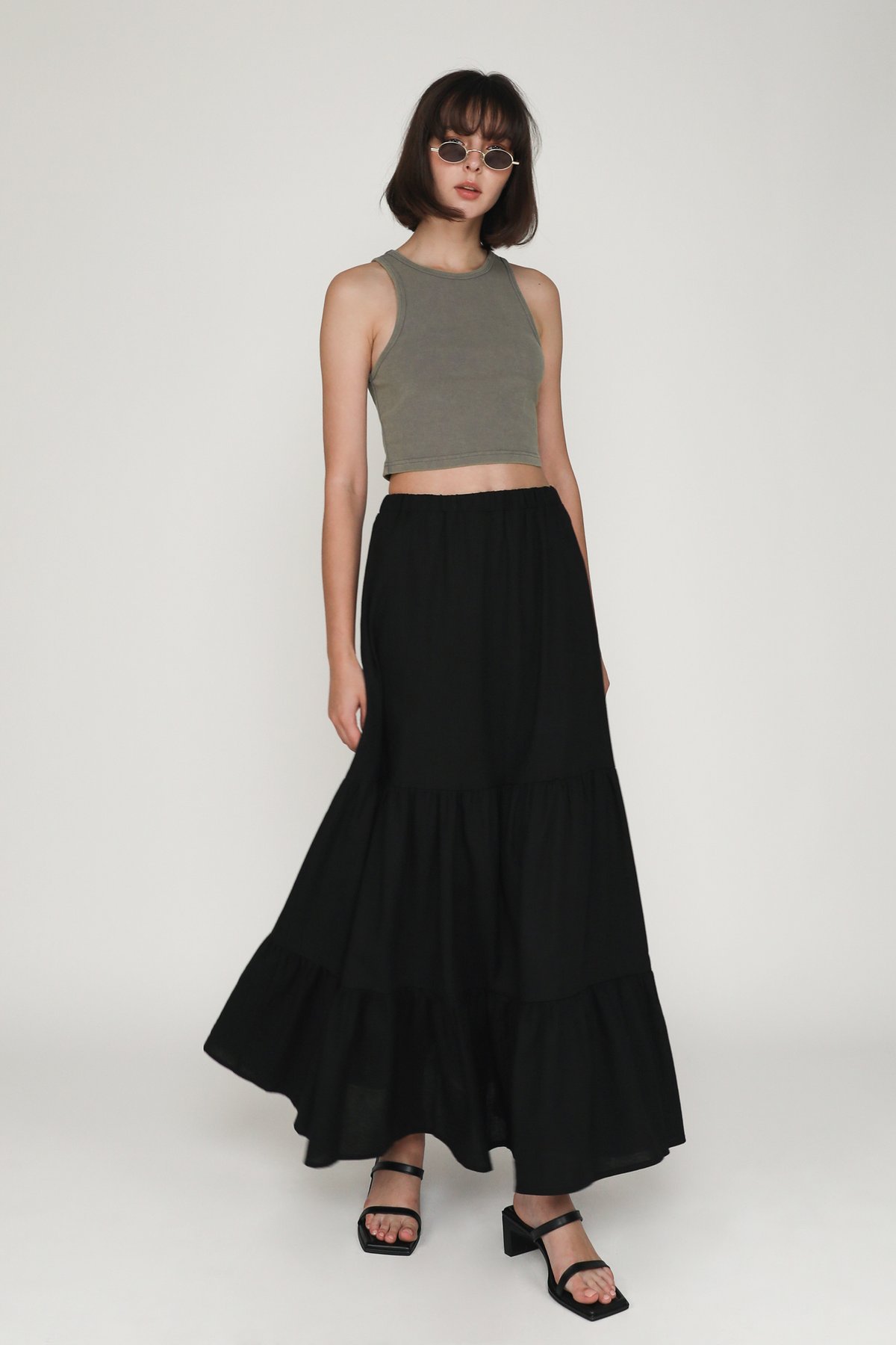 Jardin Linen Tiered Skirt (Black)