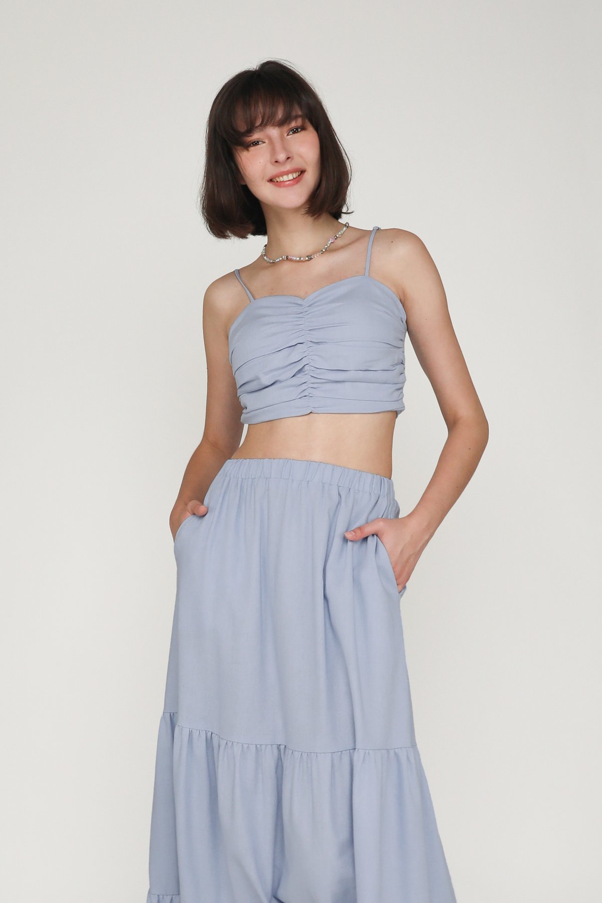 Jardin Linen Tiered Skirt (Sky Blue)