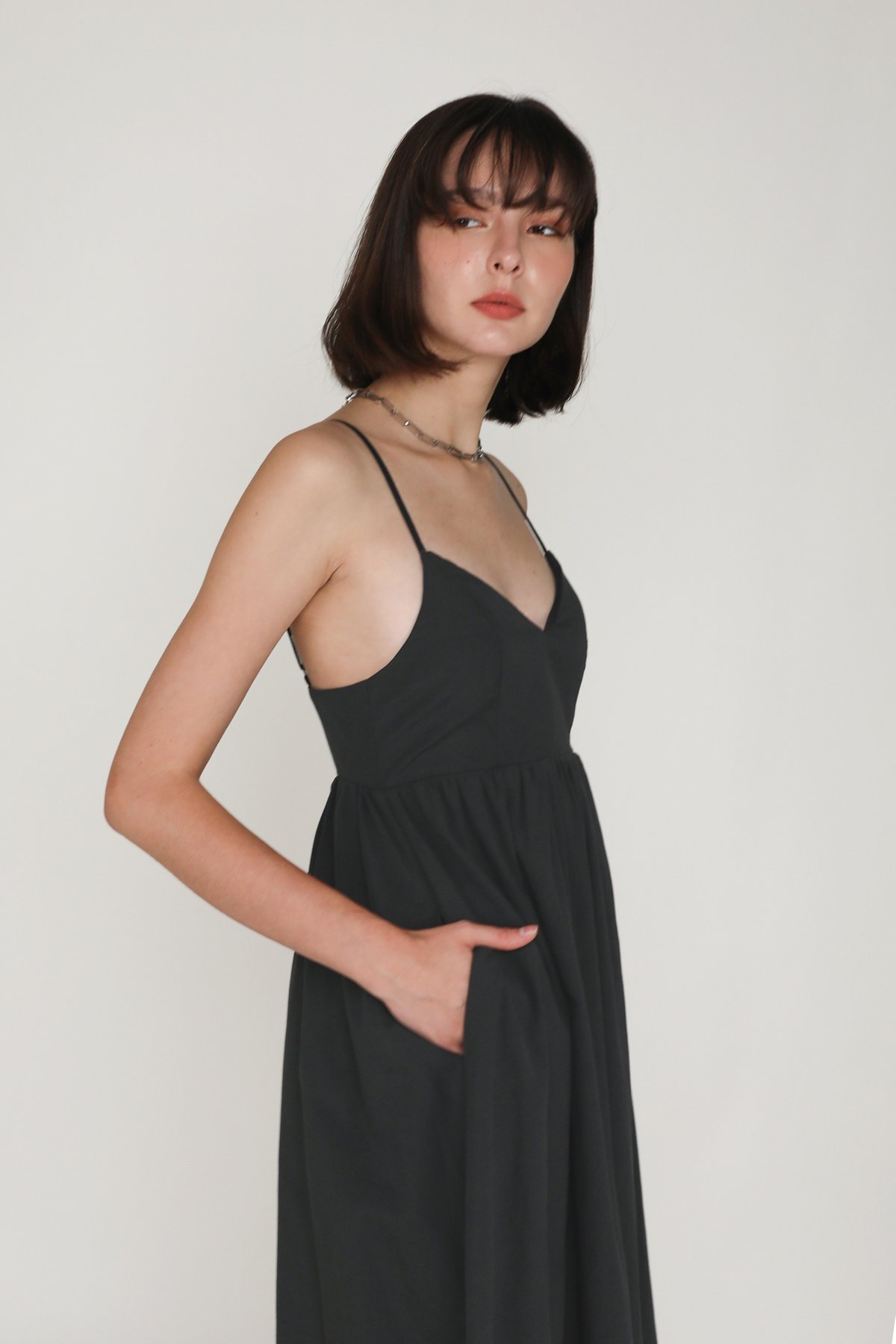 Sade Cotton Midi Dress (Black)