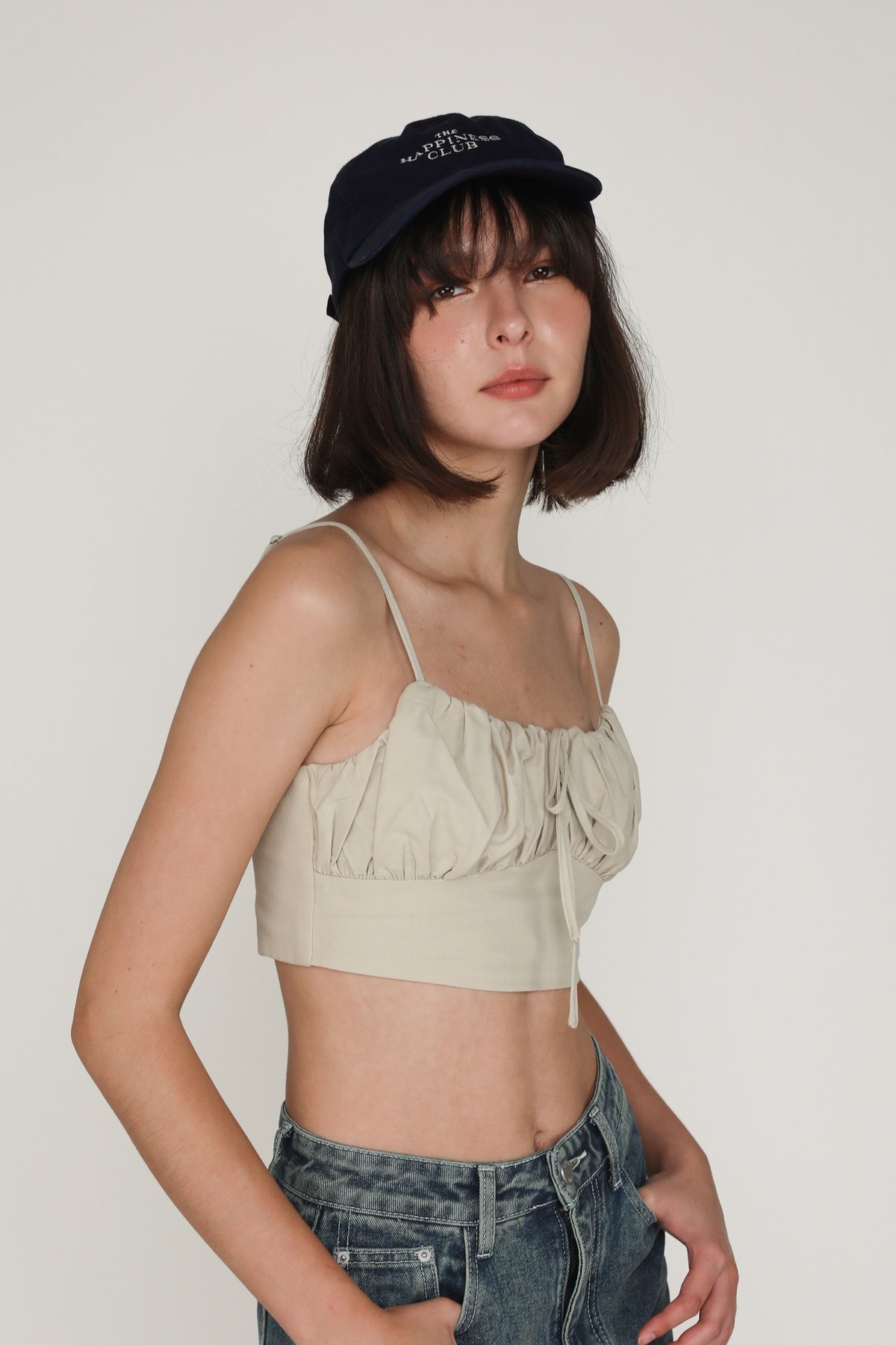 Xandra Ruched Front Crop Top (Flax)