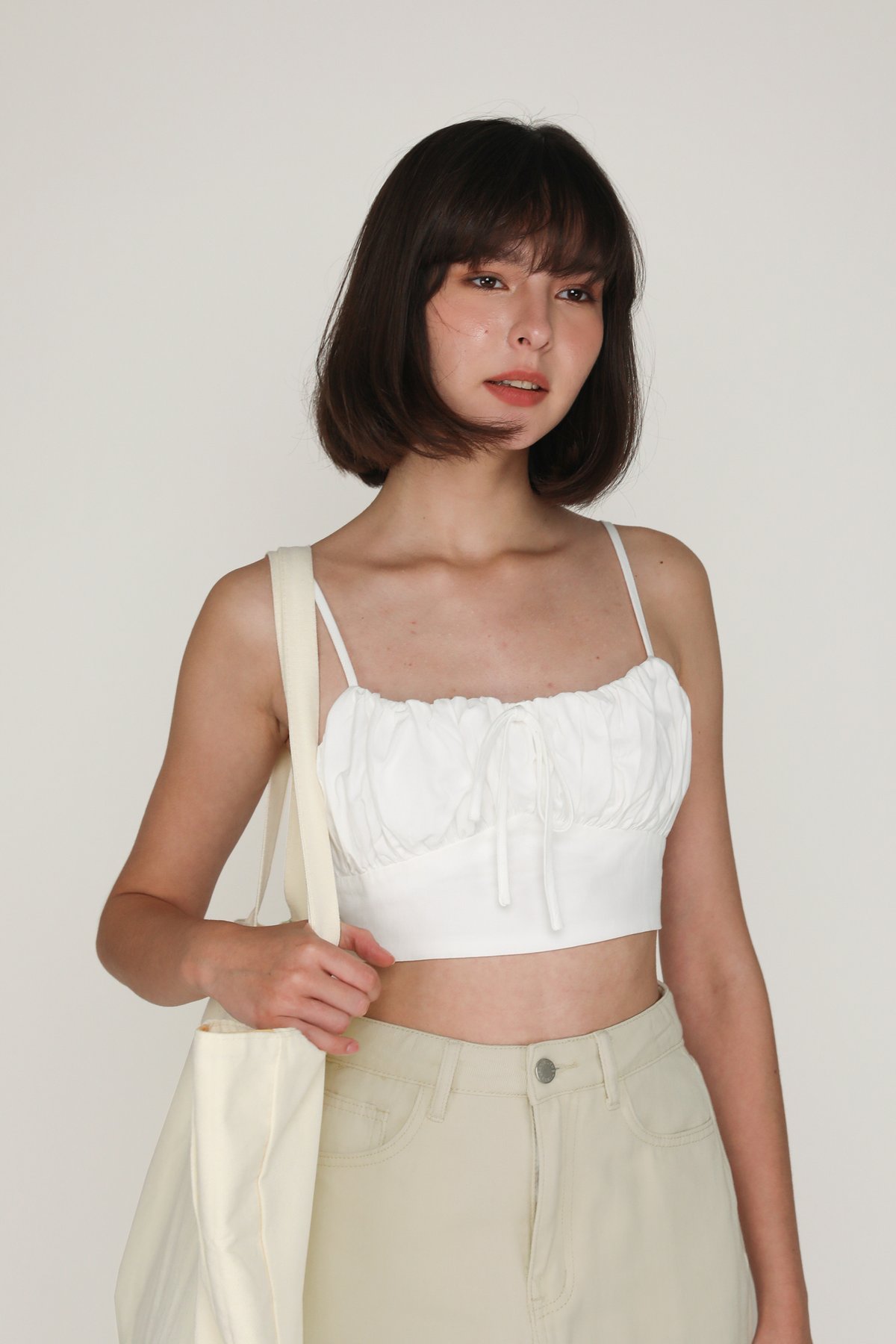 Xandra Ruched Front Crop Top (White)