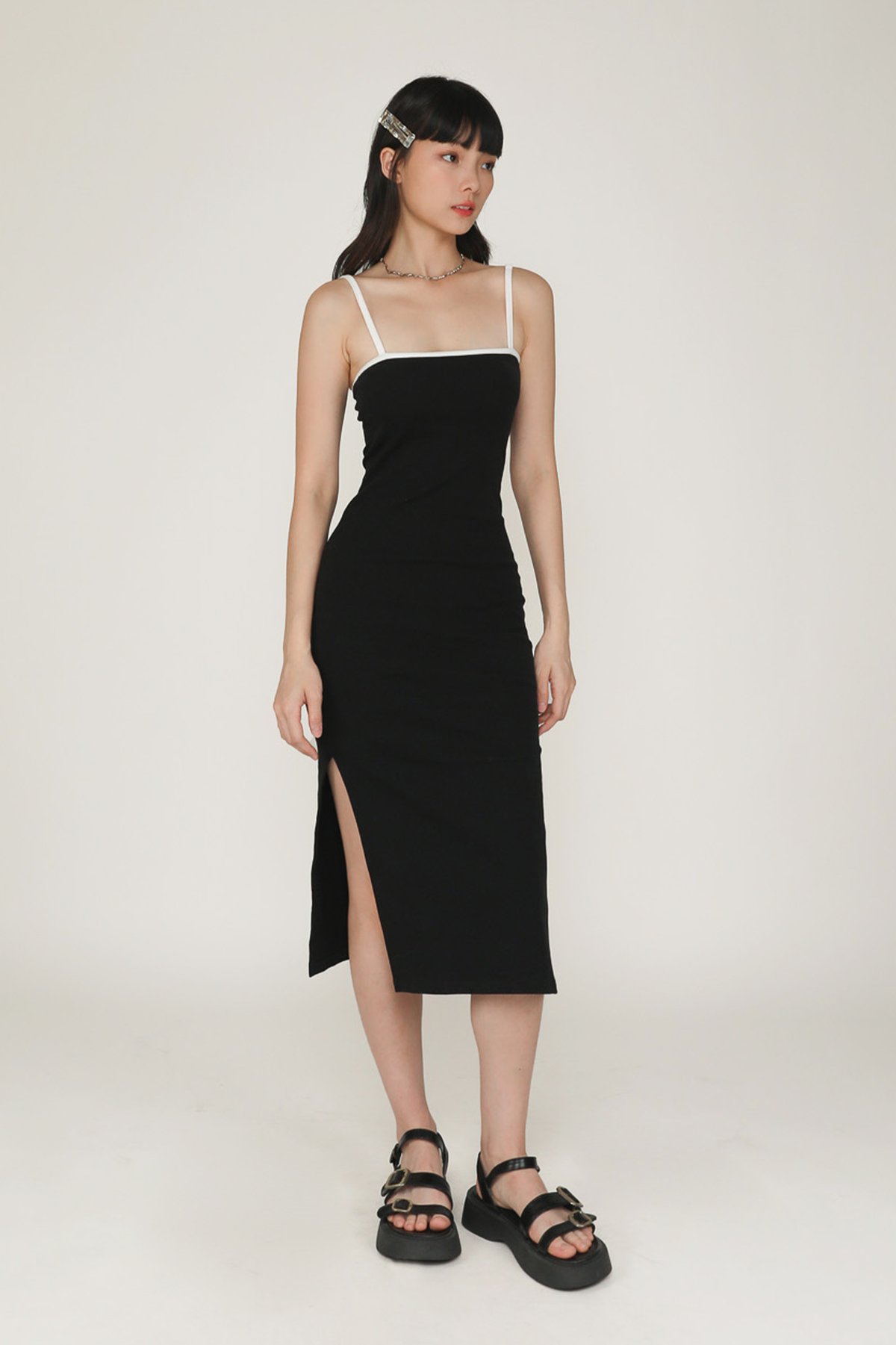 Ari Contrast Padded Dress (Black) Limited Edition