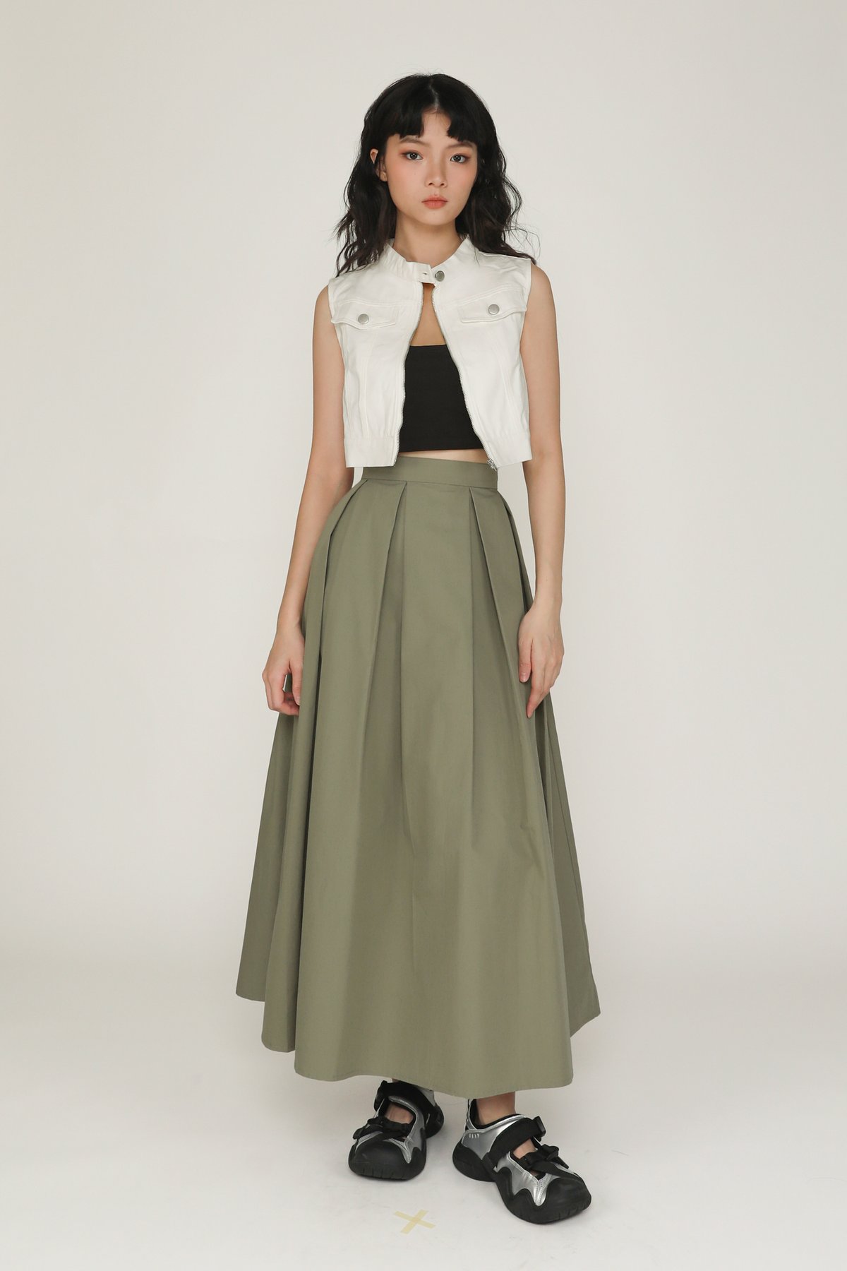 Giada Pleated Maxi Skirt (Dusty Sage)