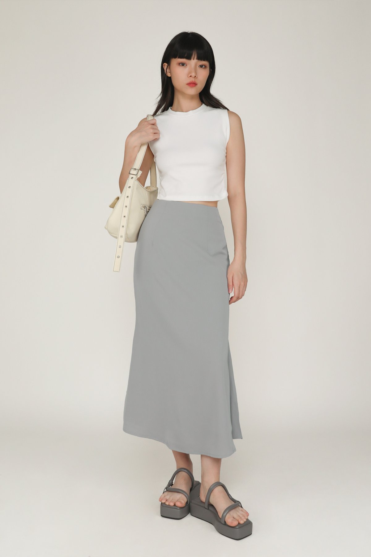 Gloria Fishtail Midi Skirt (Grey)