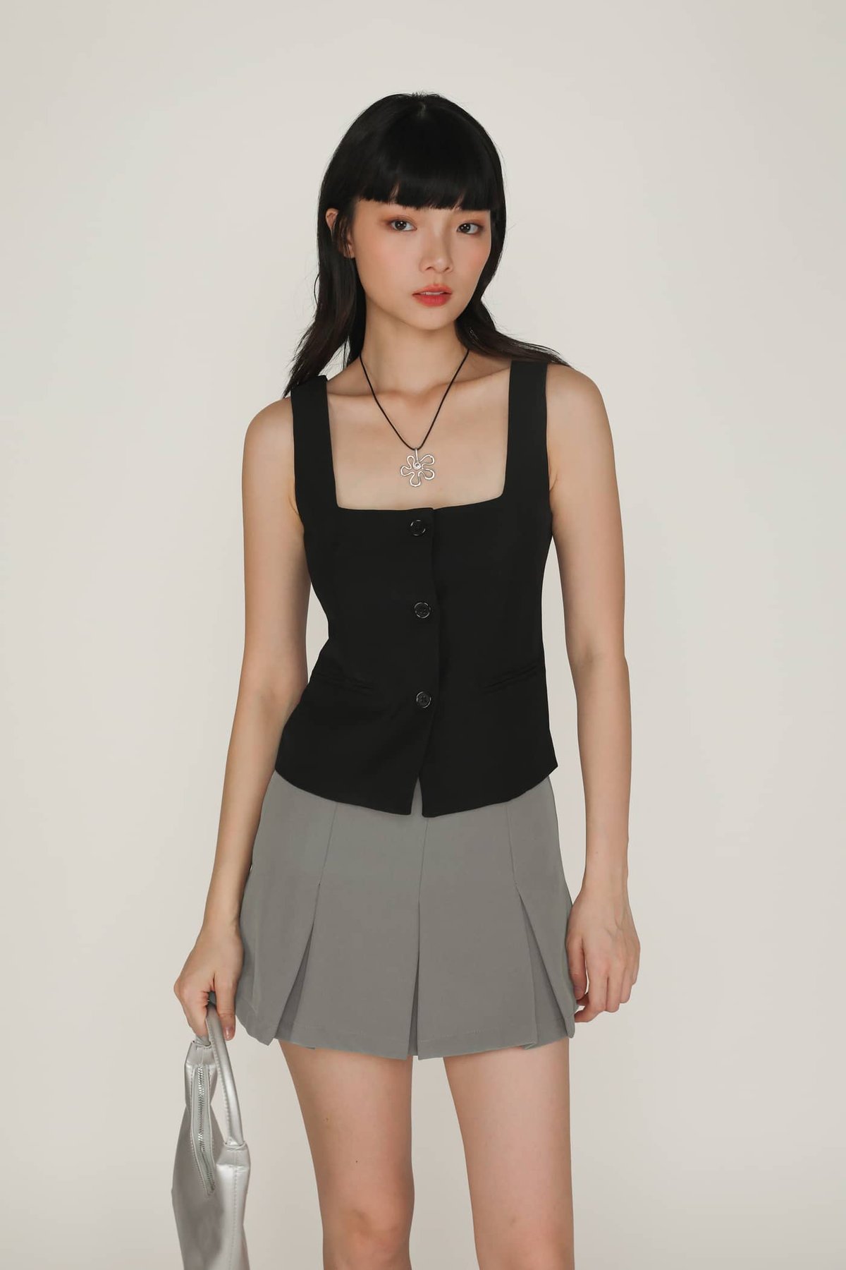 Lydia Tailored Button Top (Black)