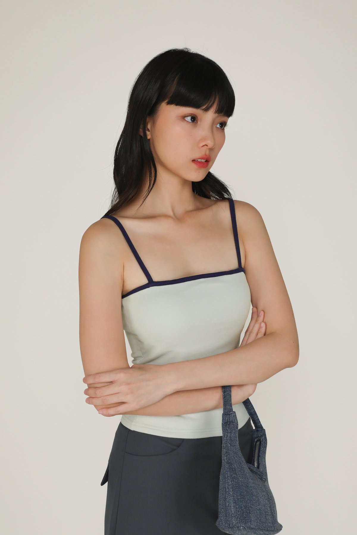 Miami Contrast Padded Top (Grey/Navy)