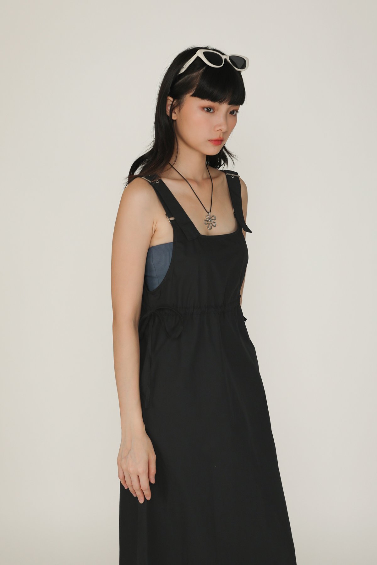 Lisette Dungaree Drawstring Dress (Black)
