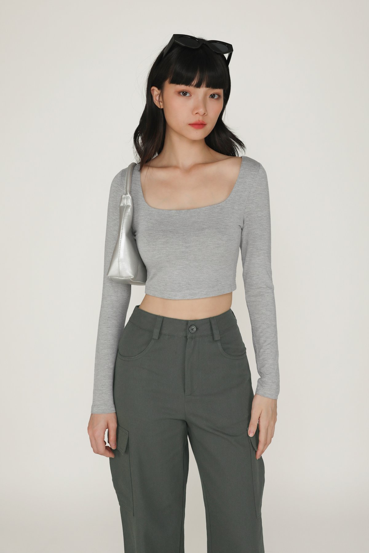 Avril Long Sleeve Padded Top (Heather Grey)