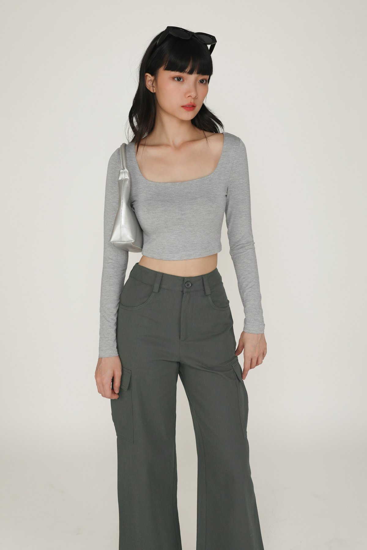 Avril Long Sleeve Padded Top (Heather Grey)