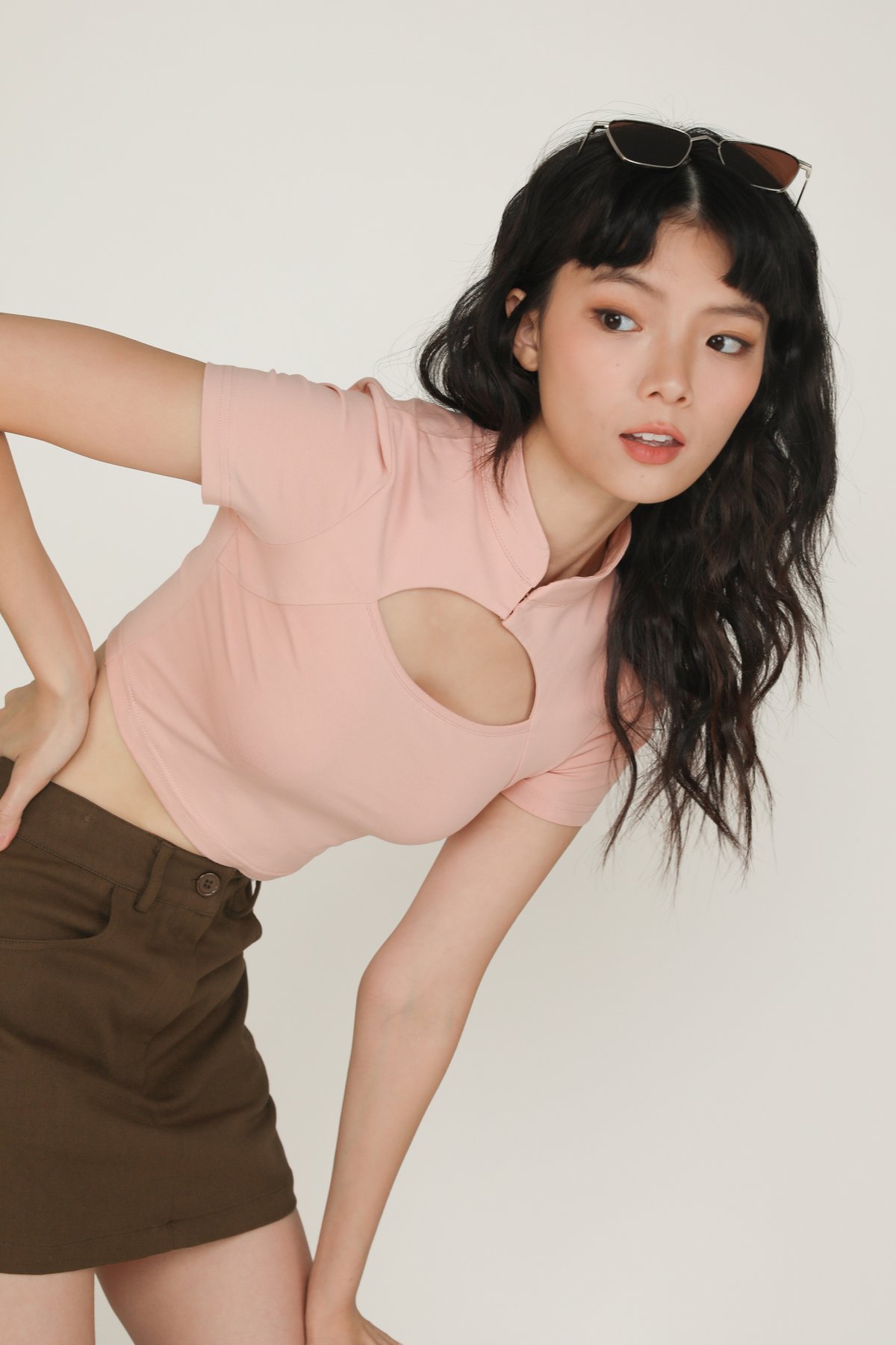 Suki Mandarin Collar Crop Top (Blush Pink)