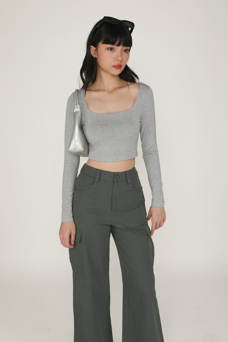 Avril Long Sleeve Padded Top Tinsel Rack | The Grey) (Heather