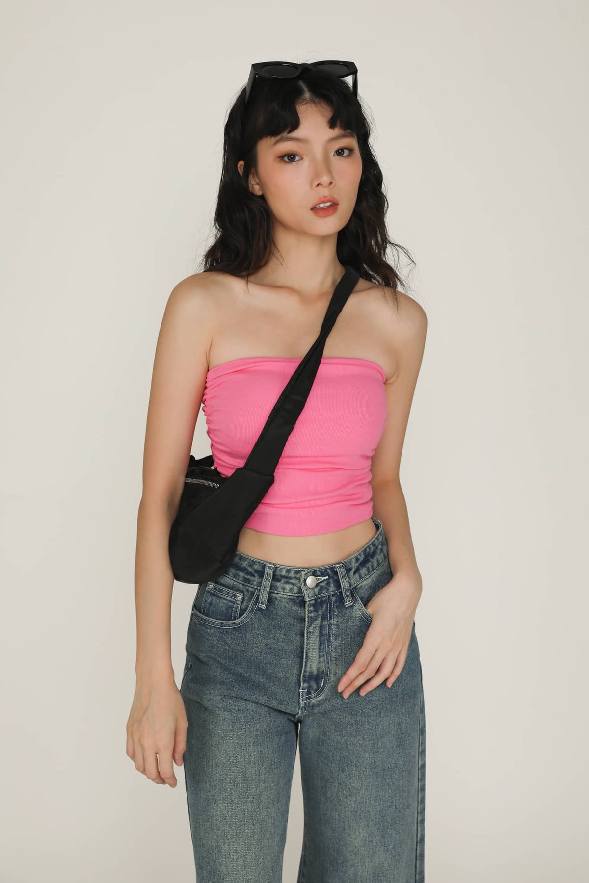 Chelle Ruched Tube Padded Top (Barbie Pink)