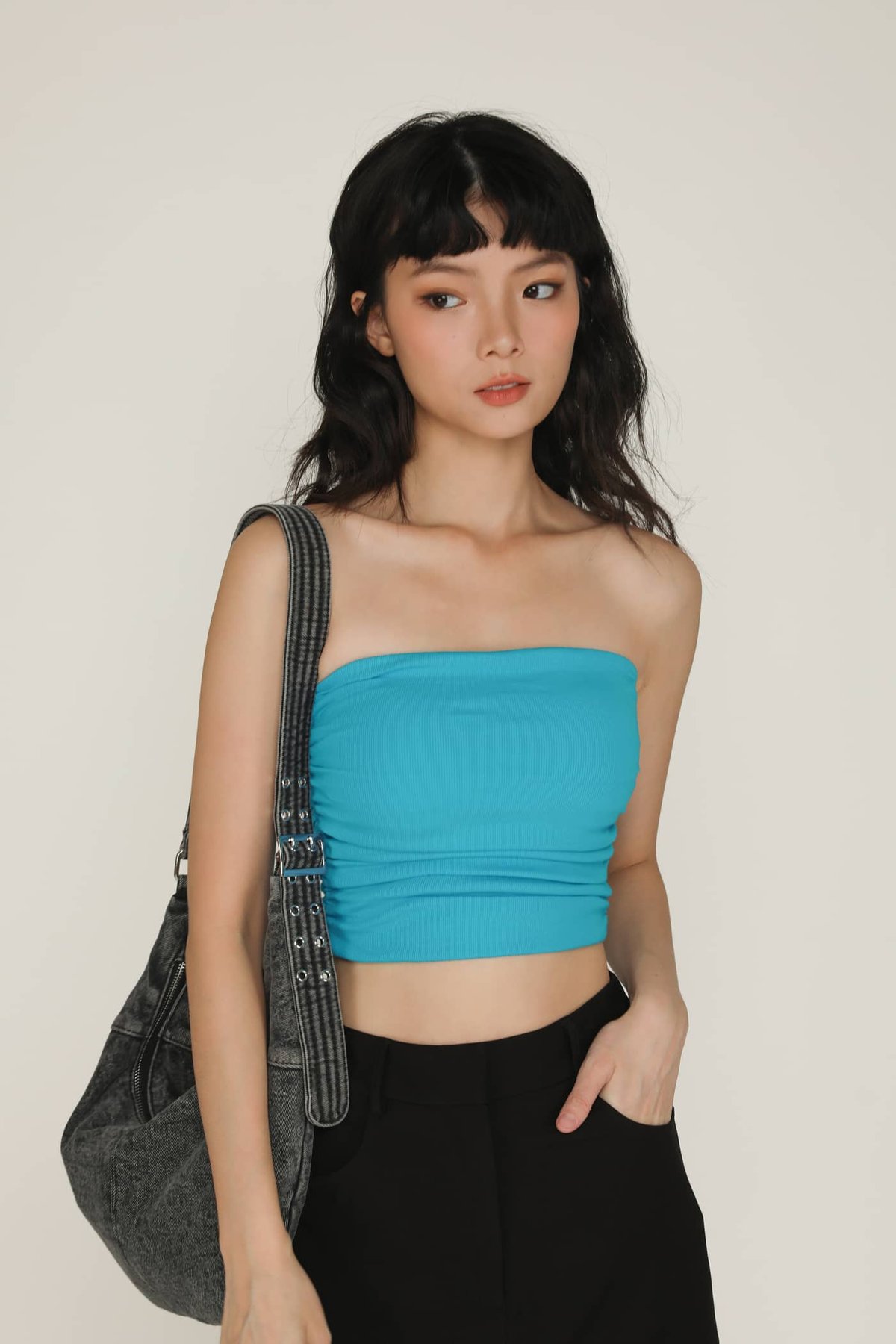 Chelle Ruched Tube Padded Top (Cyan Blue)