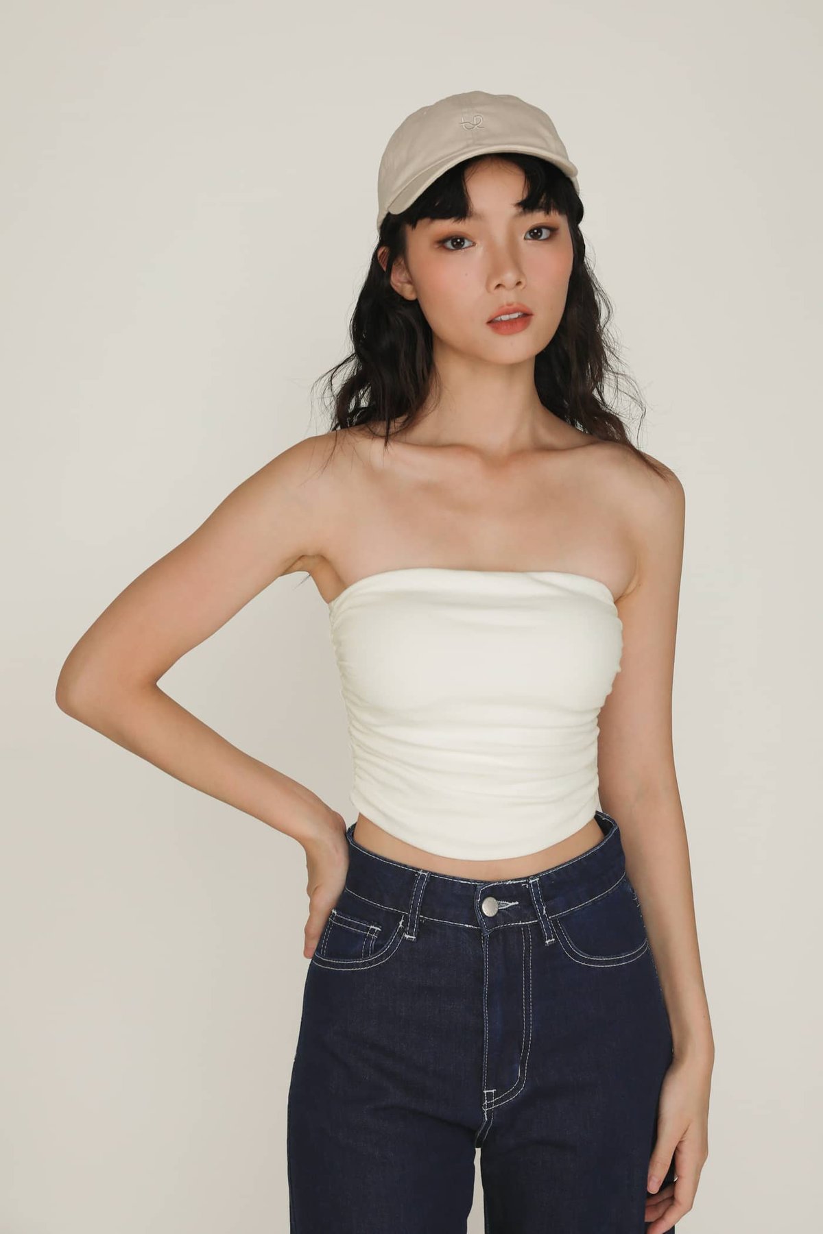 Chelle Ruched Tube Padded Top (White)