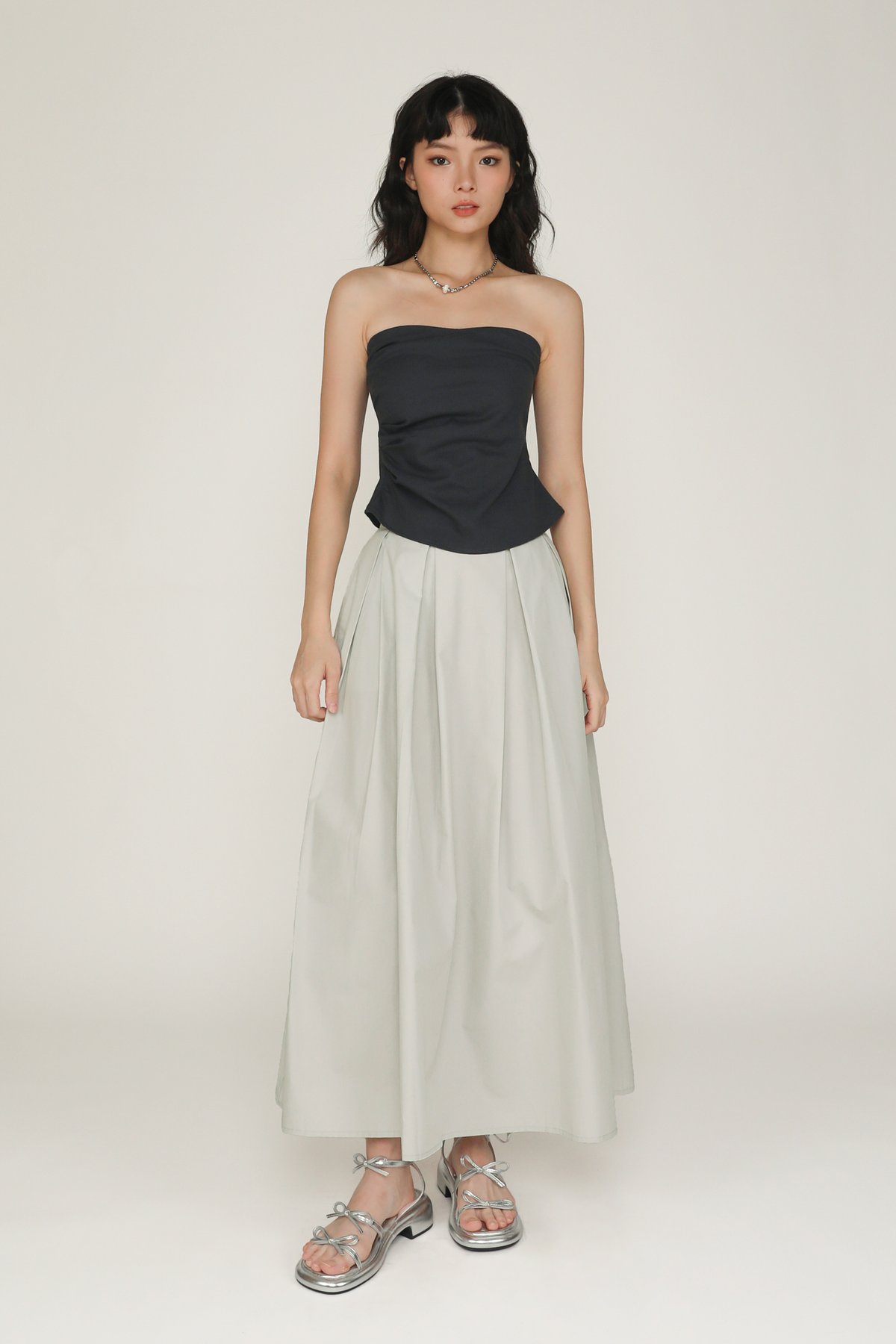 Giada Pleated Maxi Skirt (Light Grey)