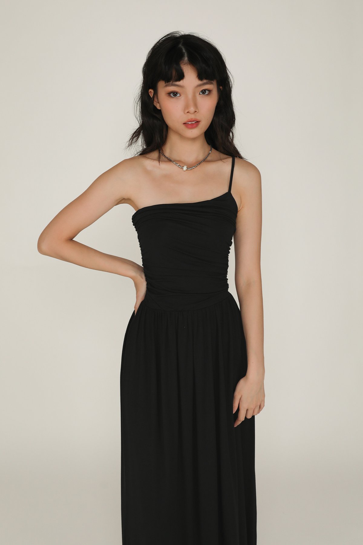 Gisella Toga Ruched Maxi Dress (Black)