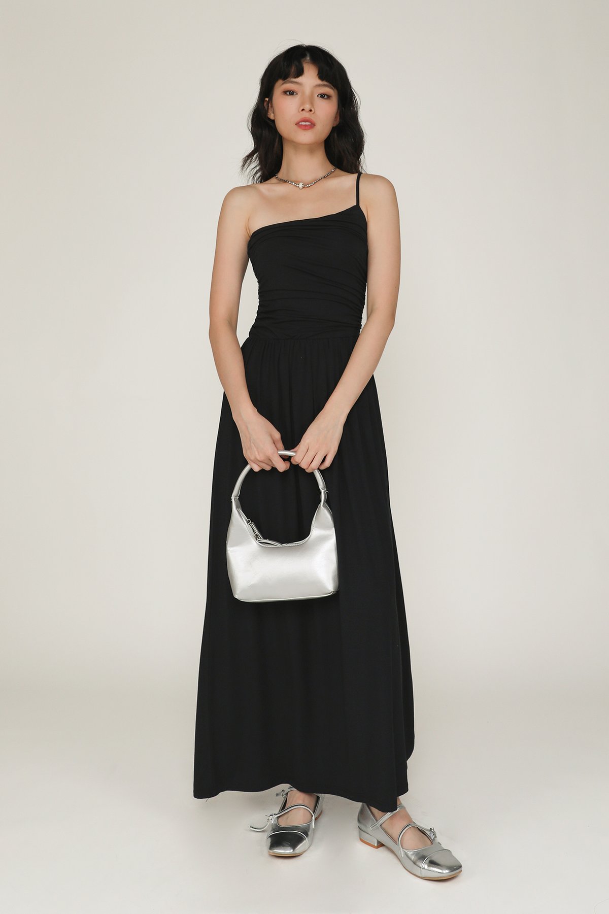 Gisella Toga Ruched Maxi Dress (Black)