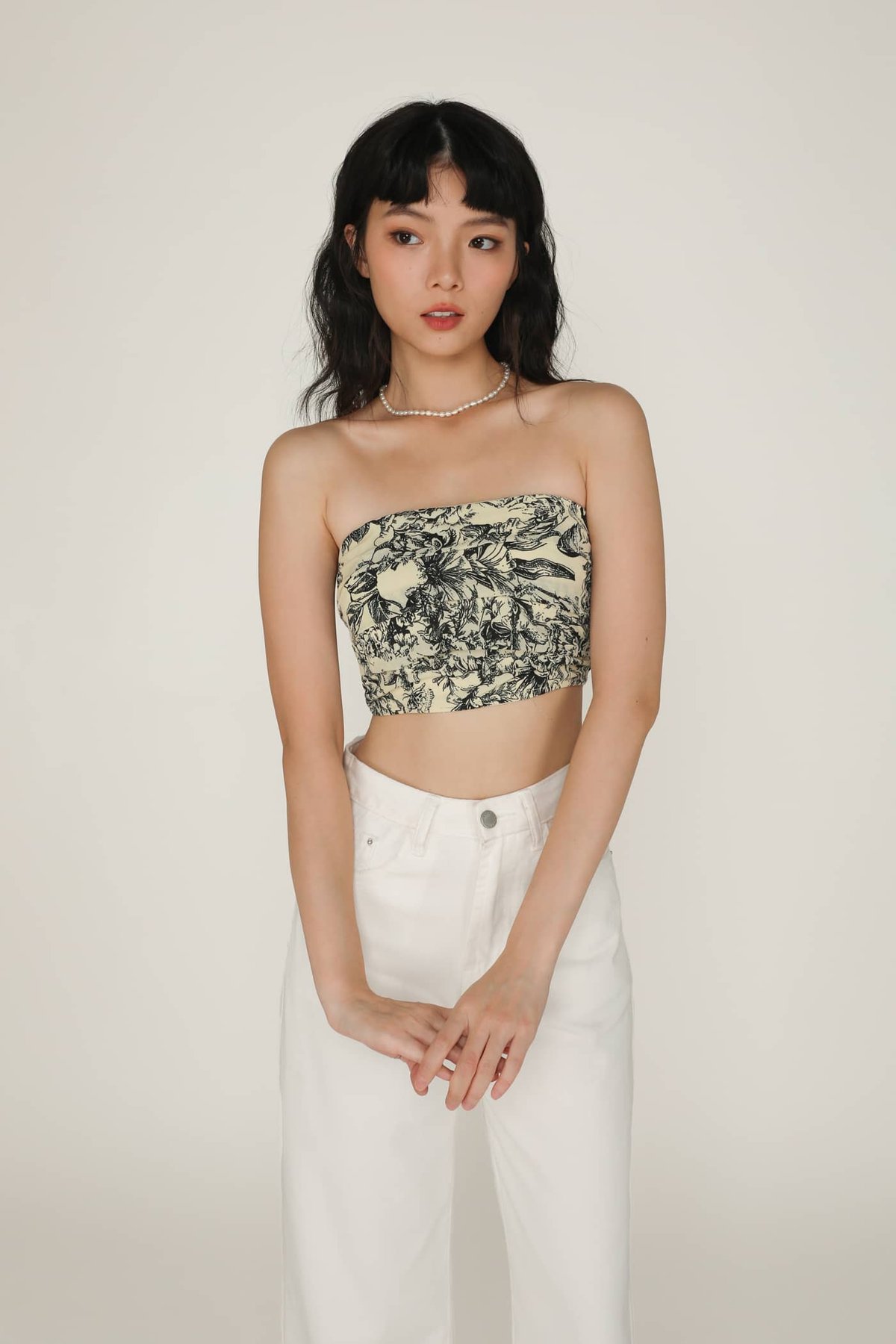 Lizzy Tiered Tube Top (Black Botanical)