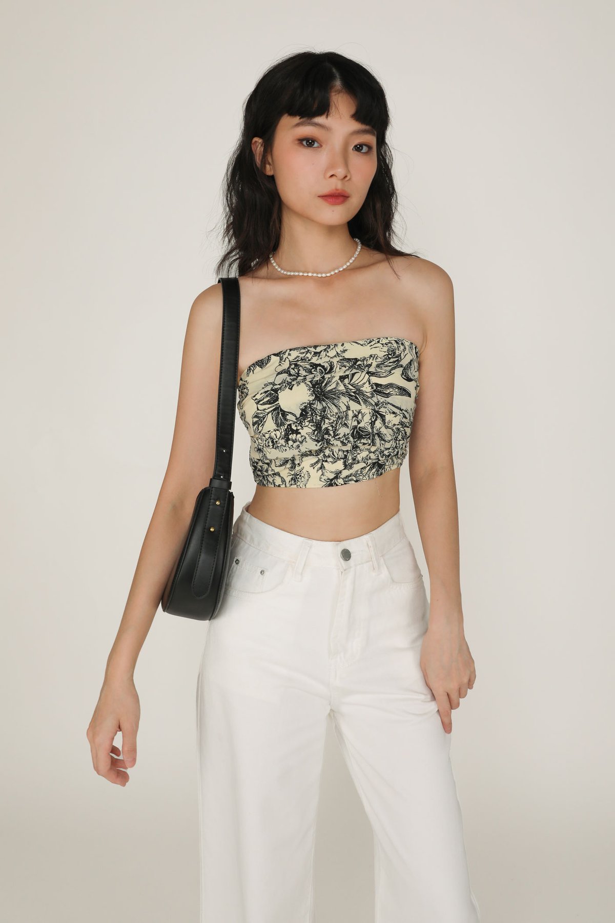 Lizzy Tiered Tube Top (Black Botanical)