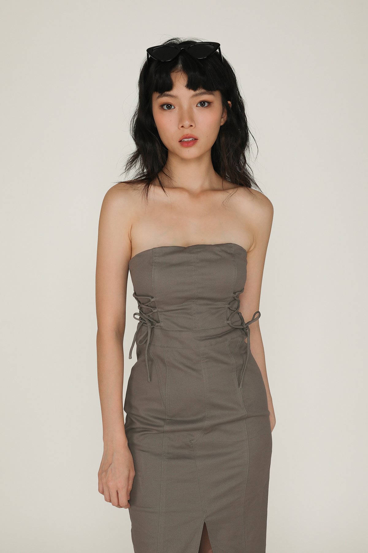 Romare Lace Up Tube Padded Dress (Grey)