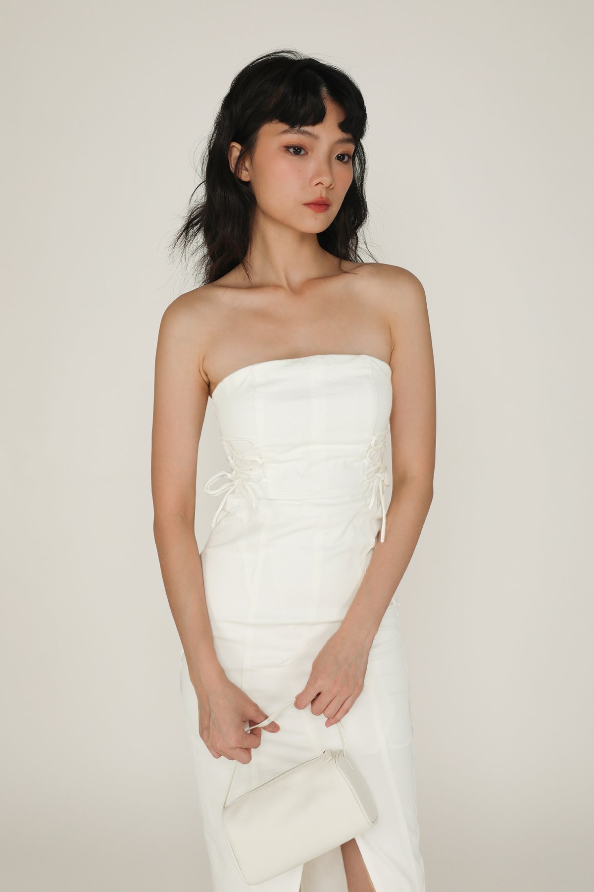 Romare Lace Up Tube Padded Dress (White)