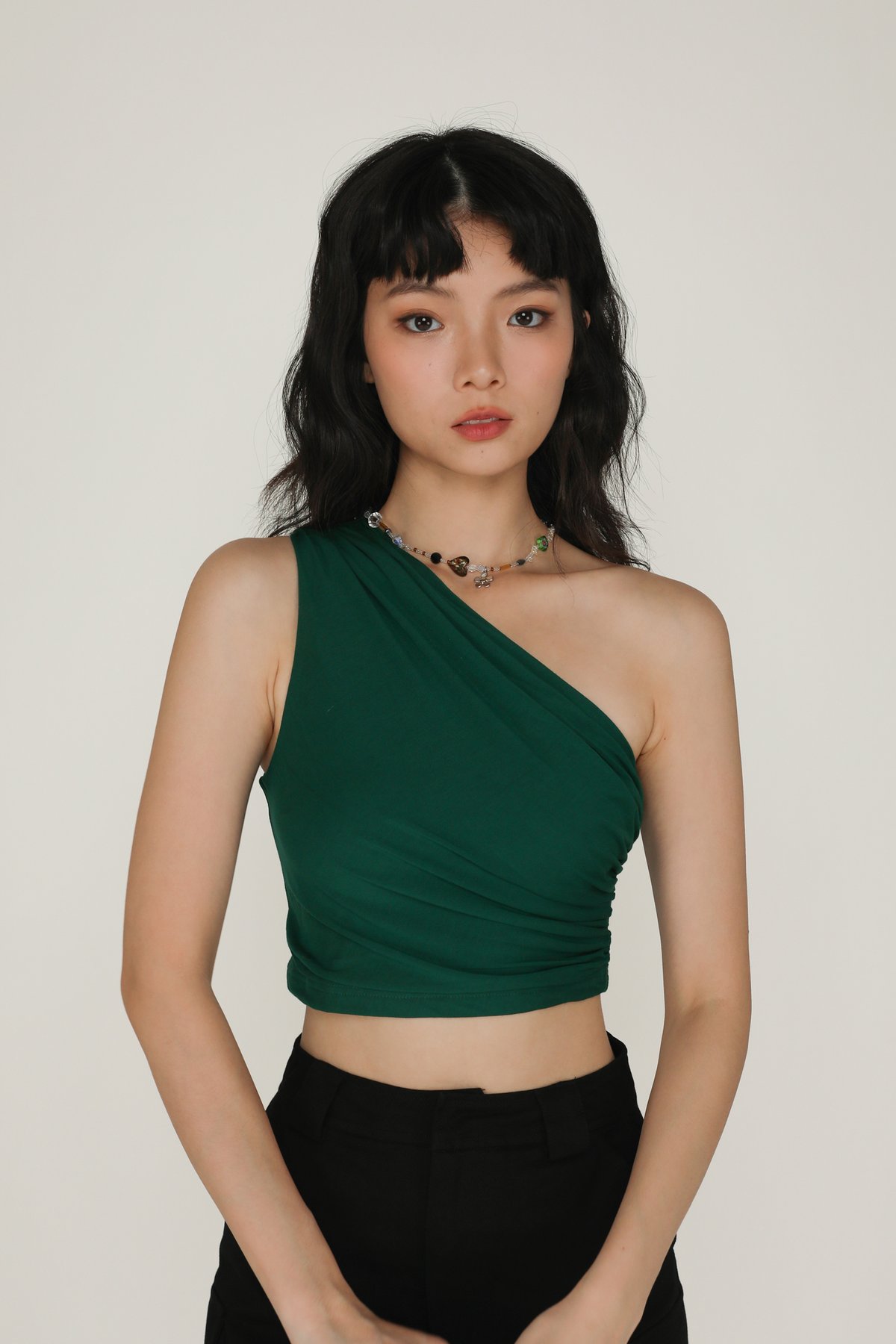 Ryna Ruched Toga Crop Top (Forest Green)