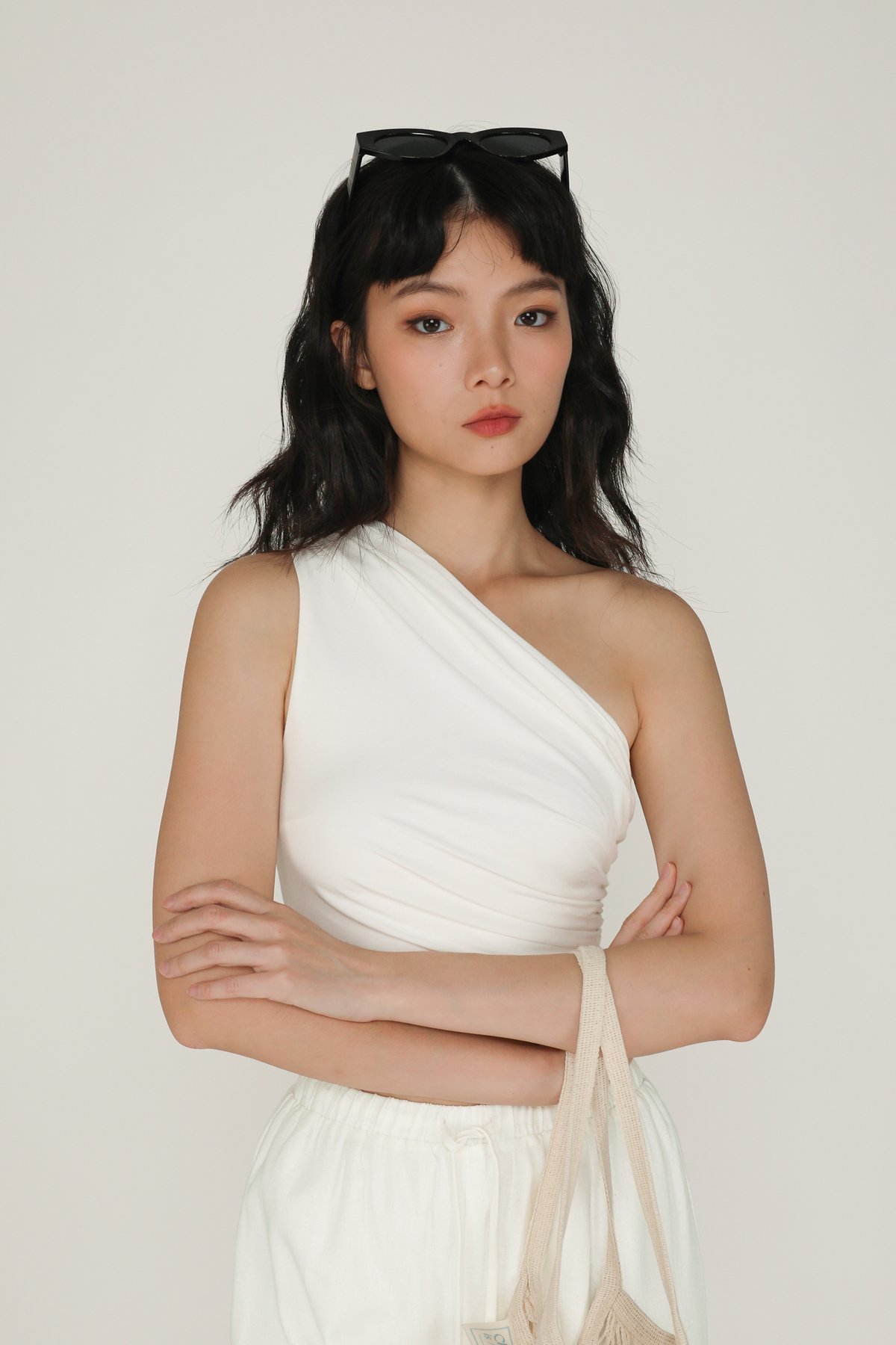 Ryna Ruched Toga Crop Top (Off White)
