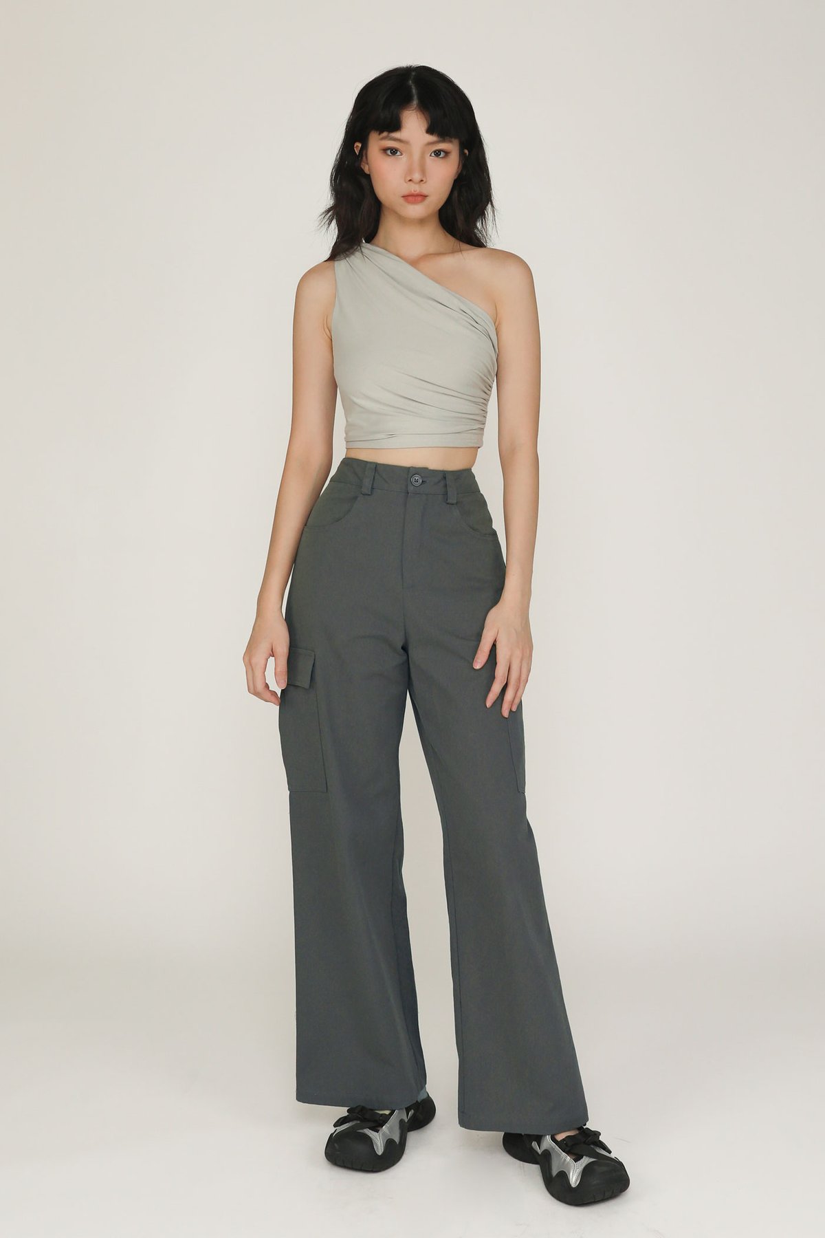 Ryna Ruched Toga Crop Top (Light Grey)
