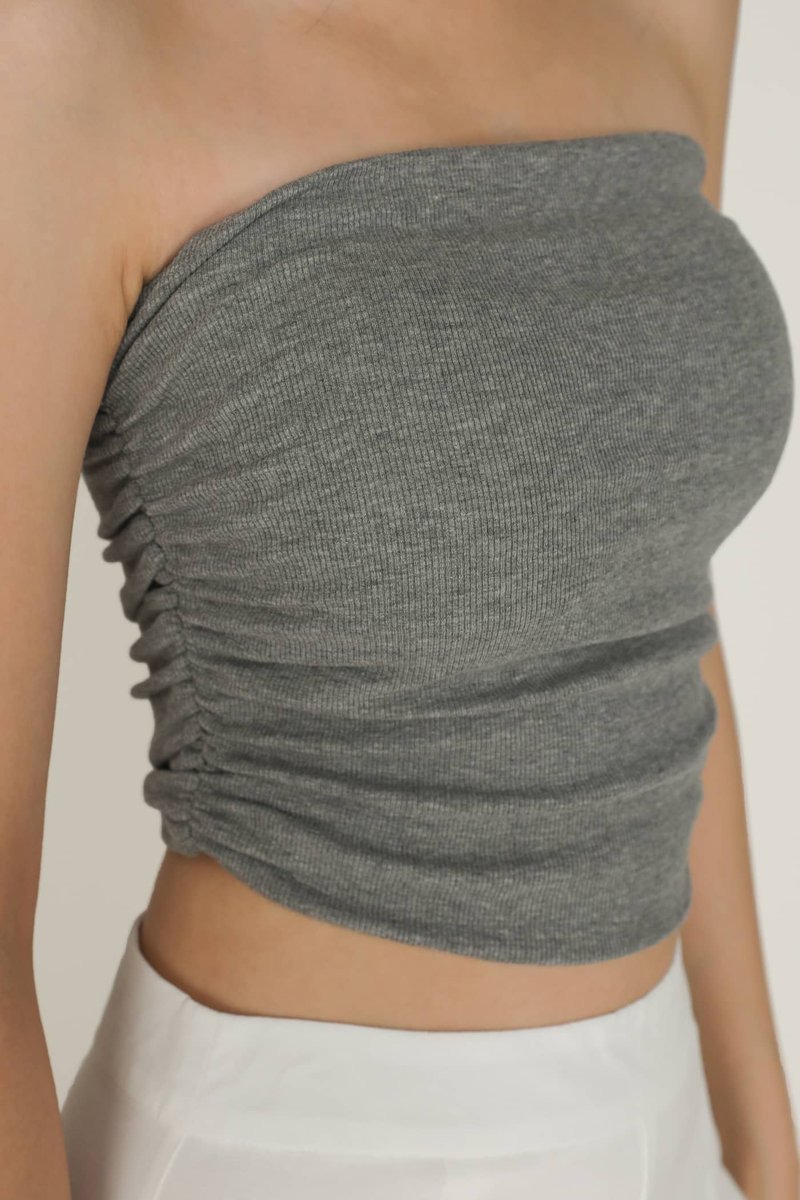 Chelle Ruched Tube Padded Top (Dark Grey) | The Tinsel Rack