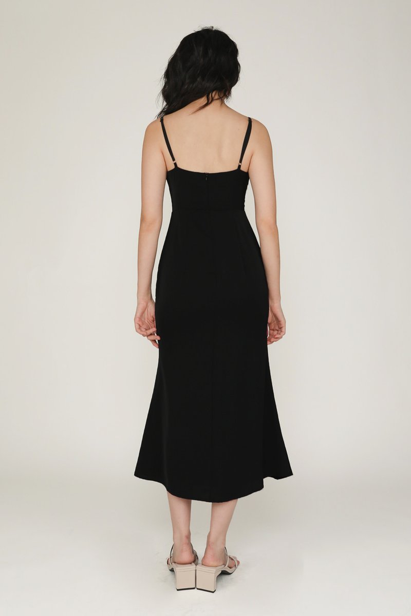 Luiza Padded Midi Dress (Black) | The Tinsel Rack