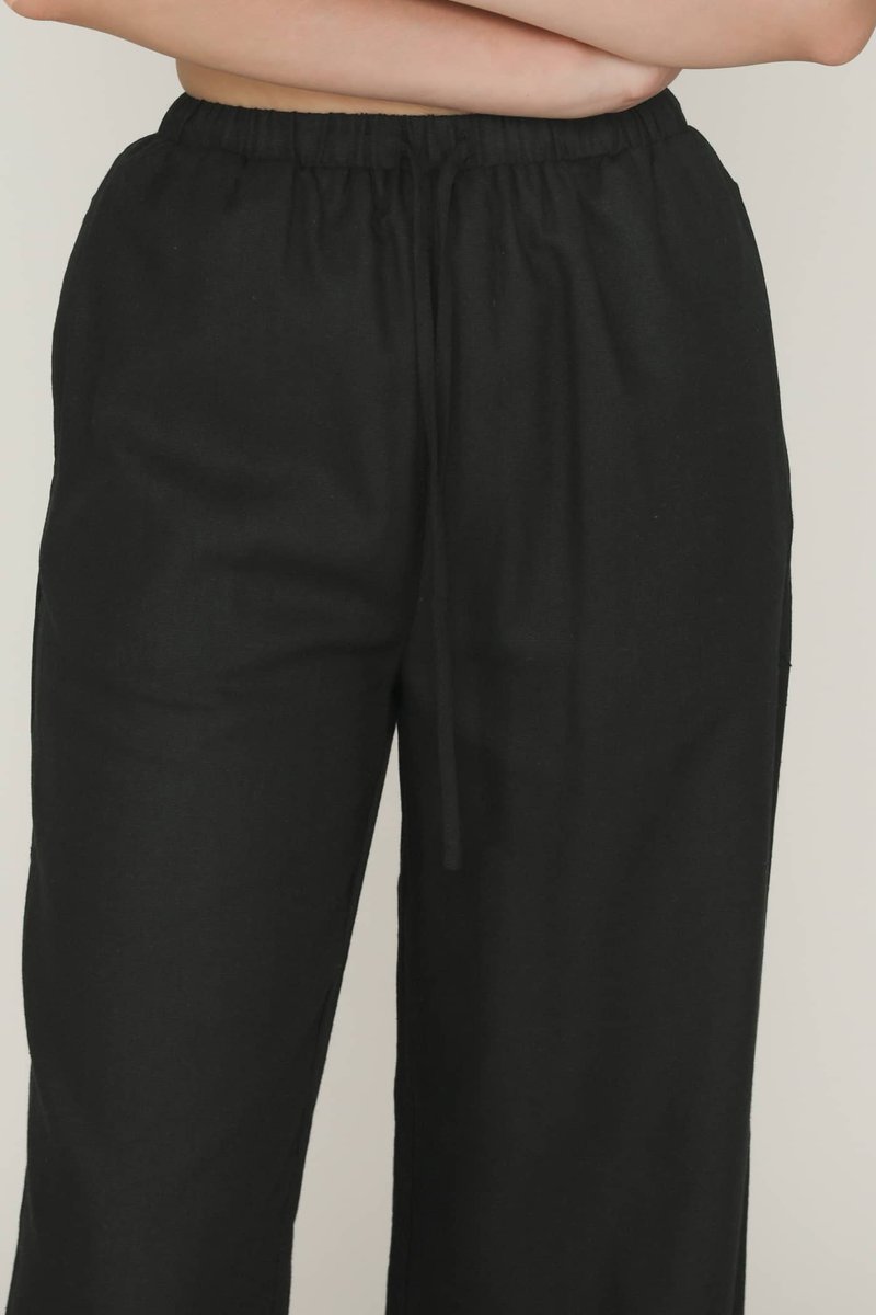 Petite Kierra Drawstring Linen Pants (Black) | The Tinsel Rack